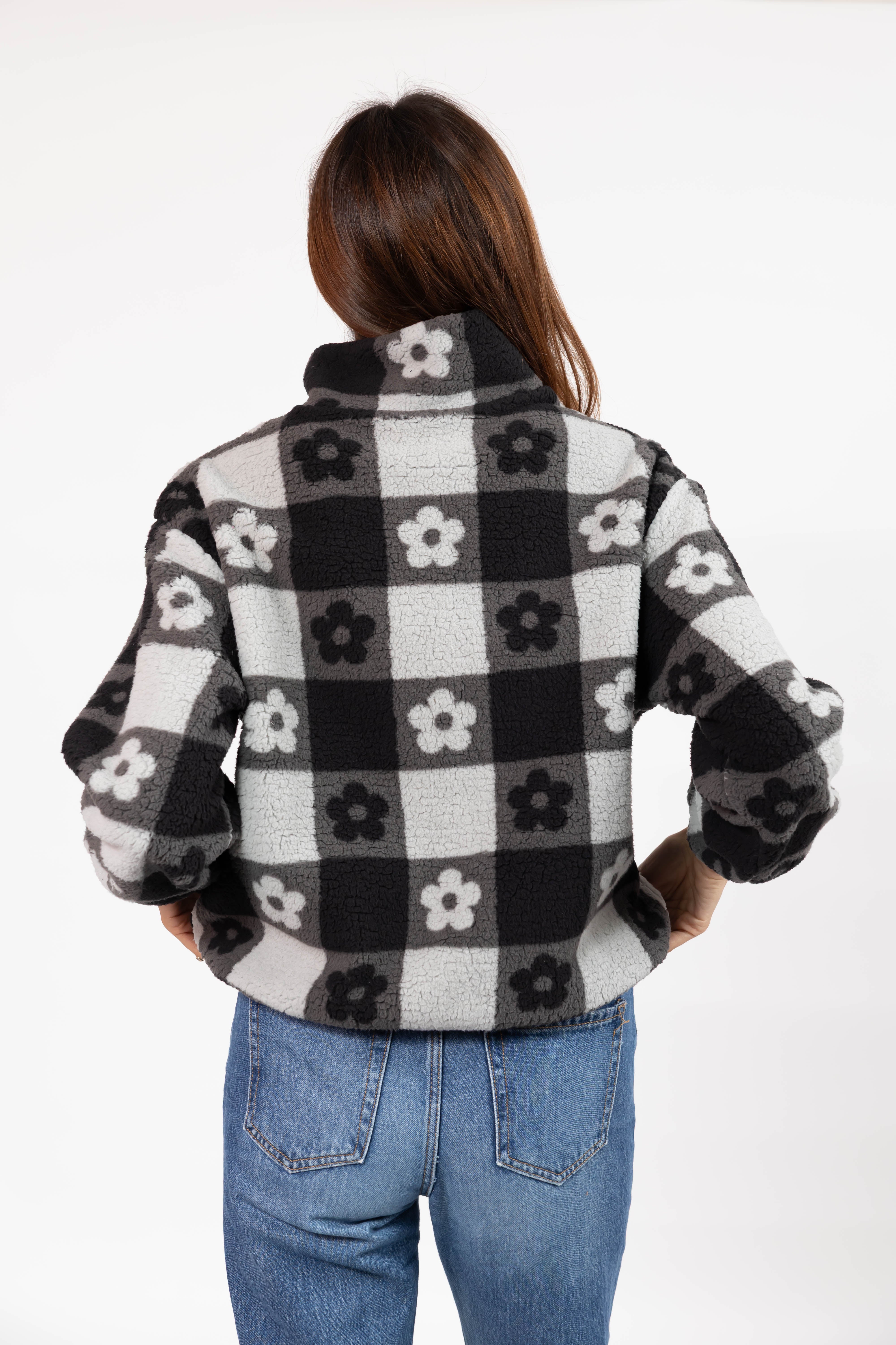 Teddy Floral Jacket in Midnight Black/Grey