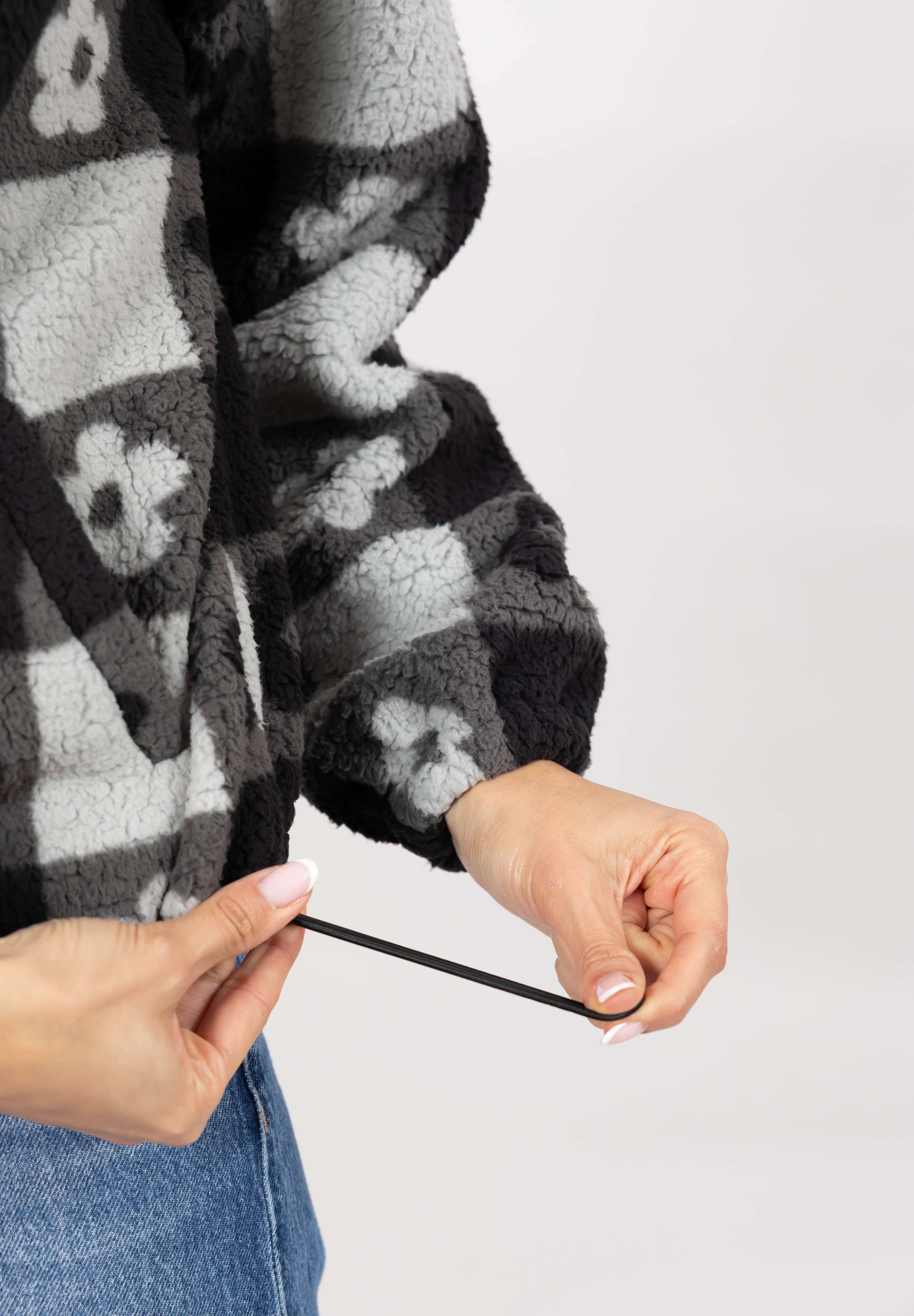 Teddy Floral Jacket in Midnight Black/Grey