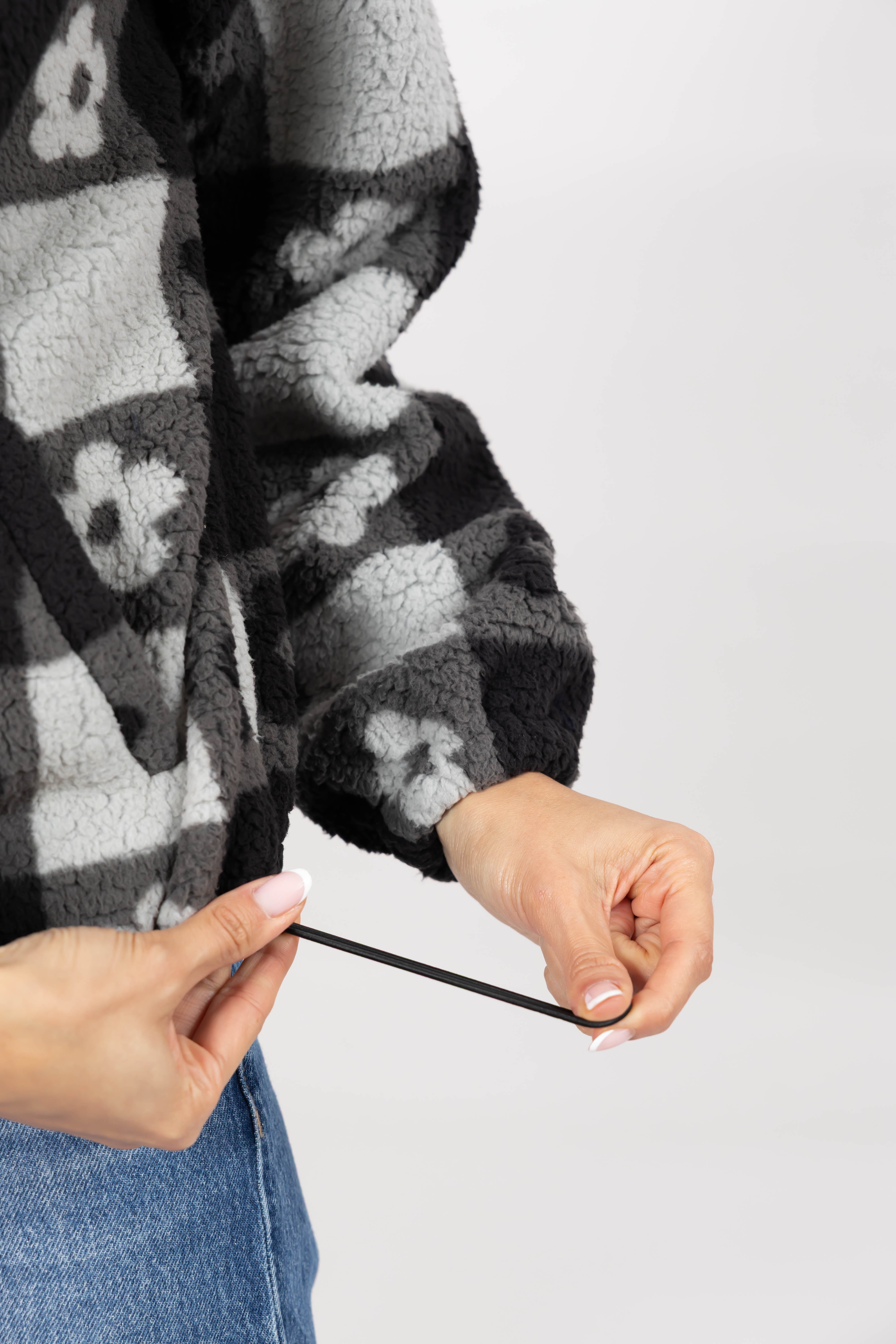 Teddy Floral Jacket in Midnight Black/Grey