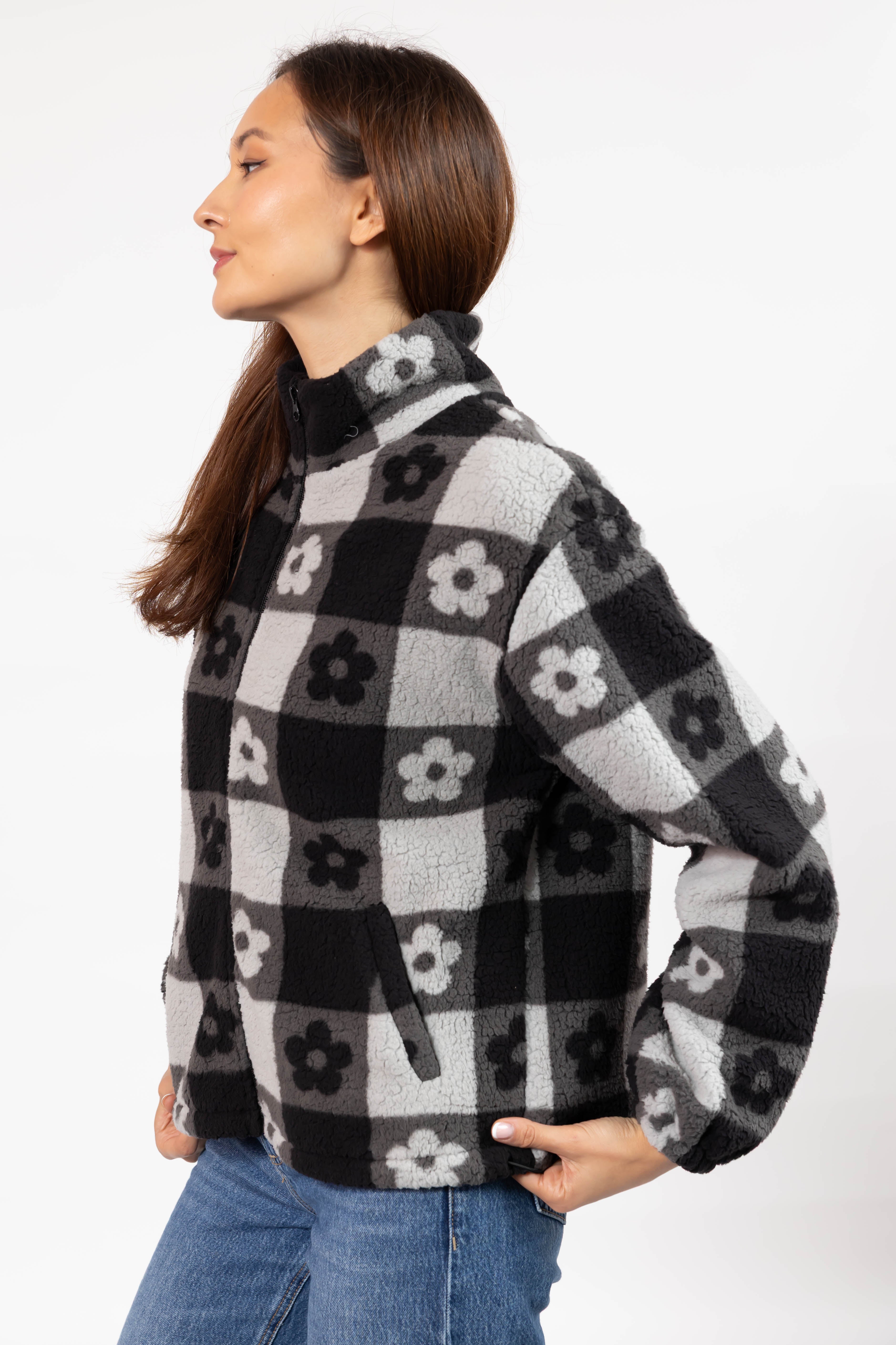 Teddy Floral Jacket in Midnight Black/Grey