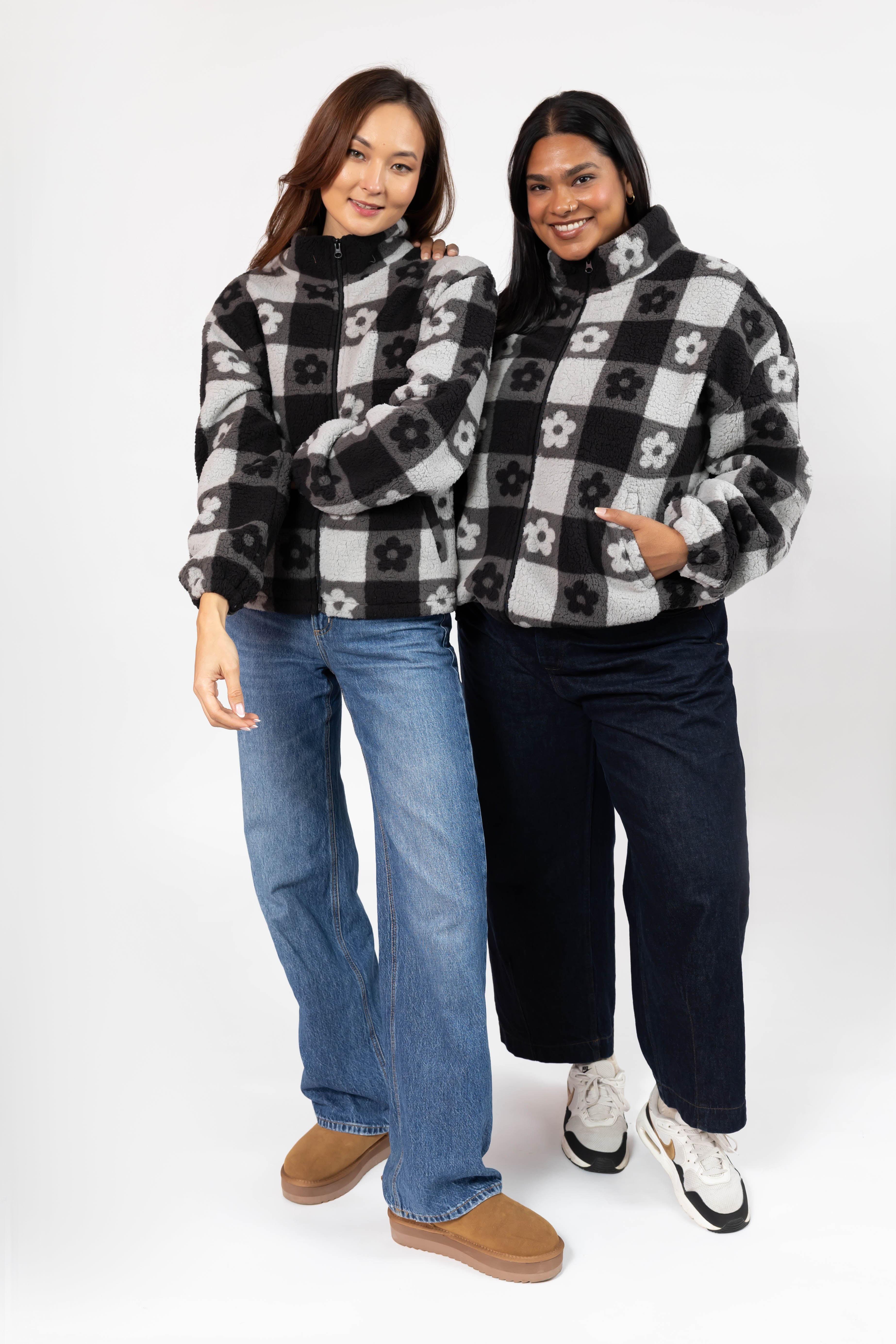 Teddy Floral Jacket in Midnight Black/Grey