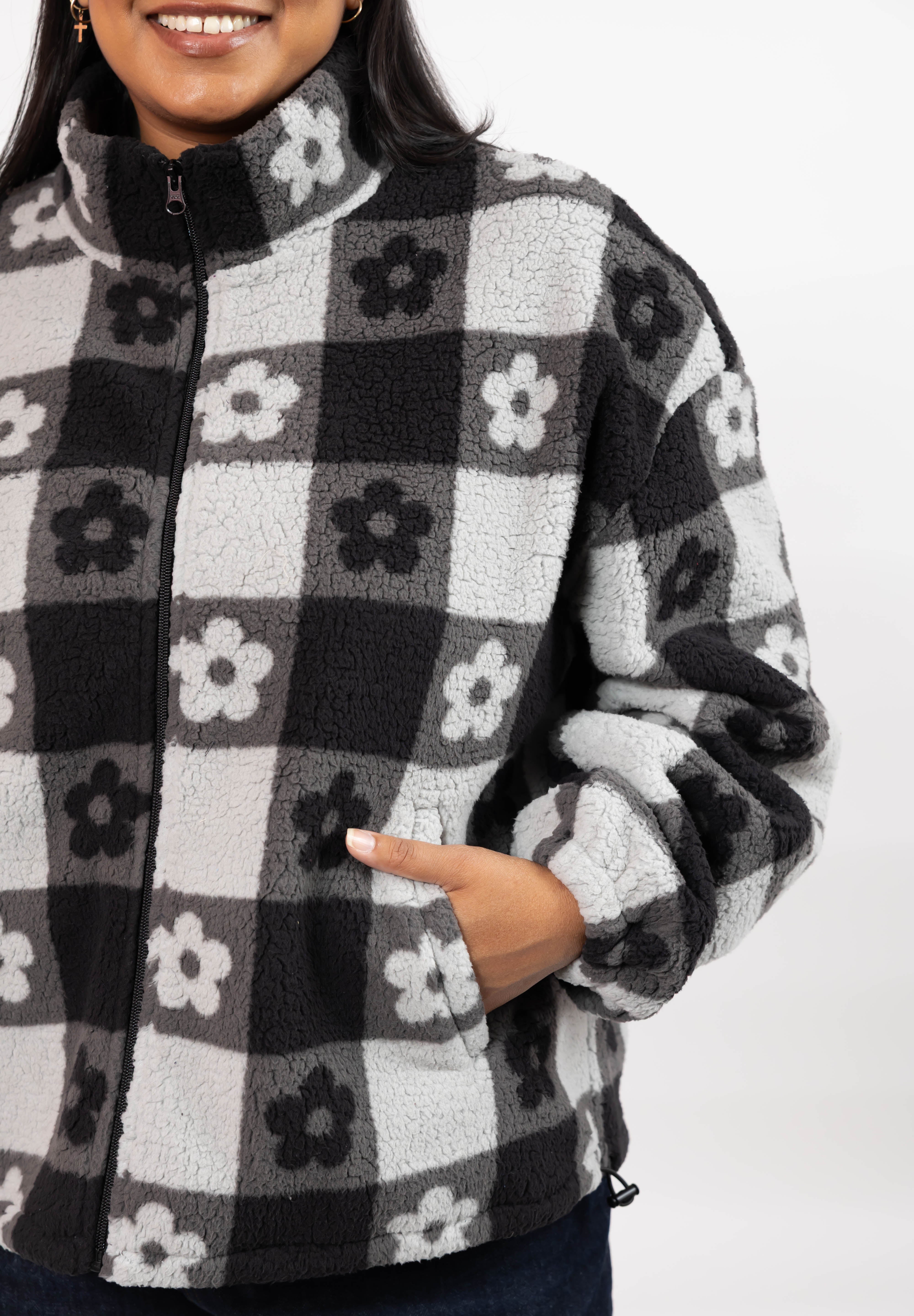 Teddy Floral Jacket in Midnight Black/Grey