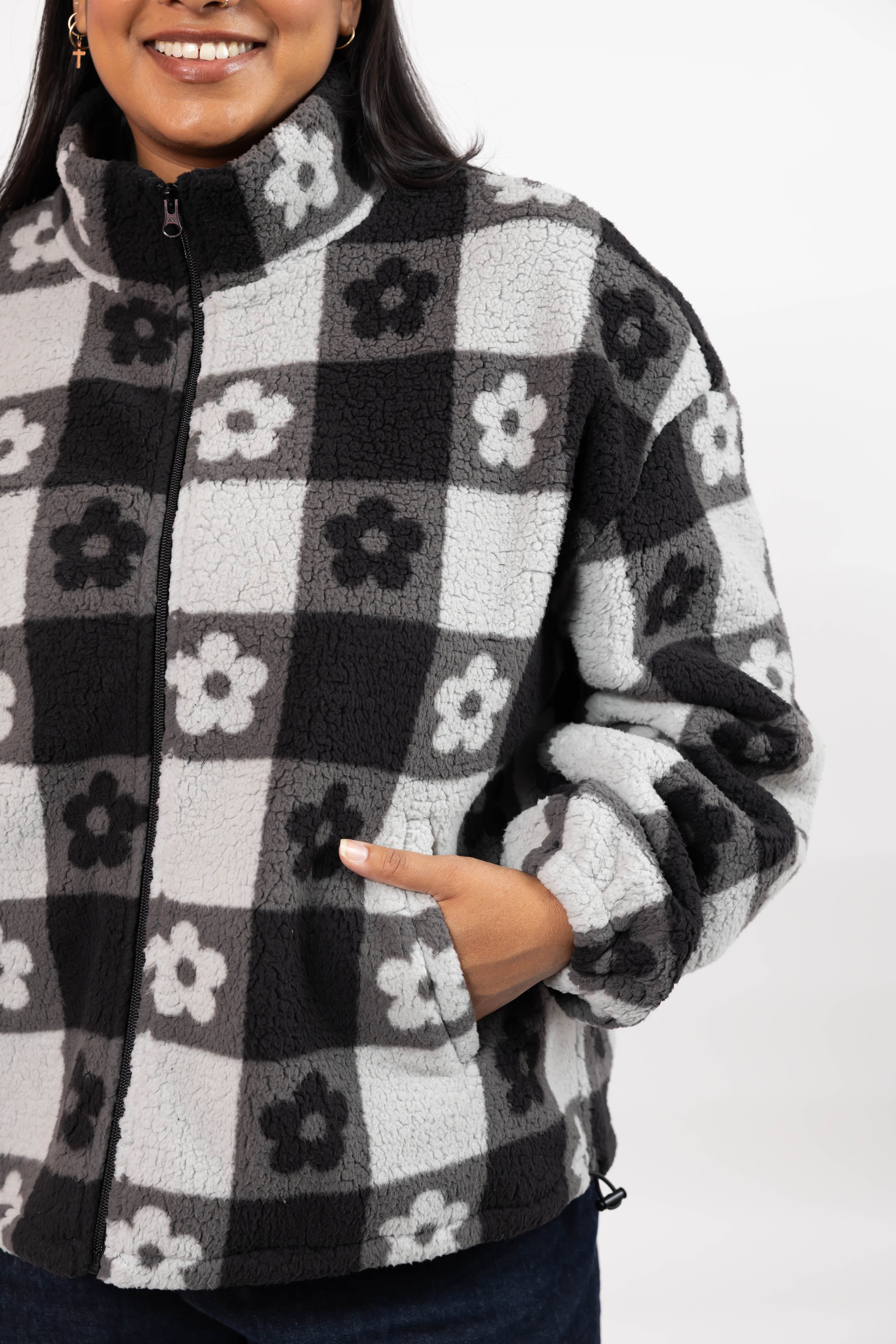 Teddy Floral Jacket in Midnight Black/Grey