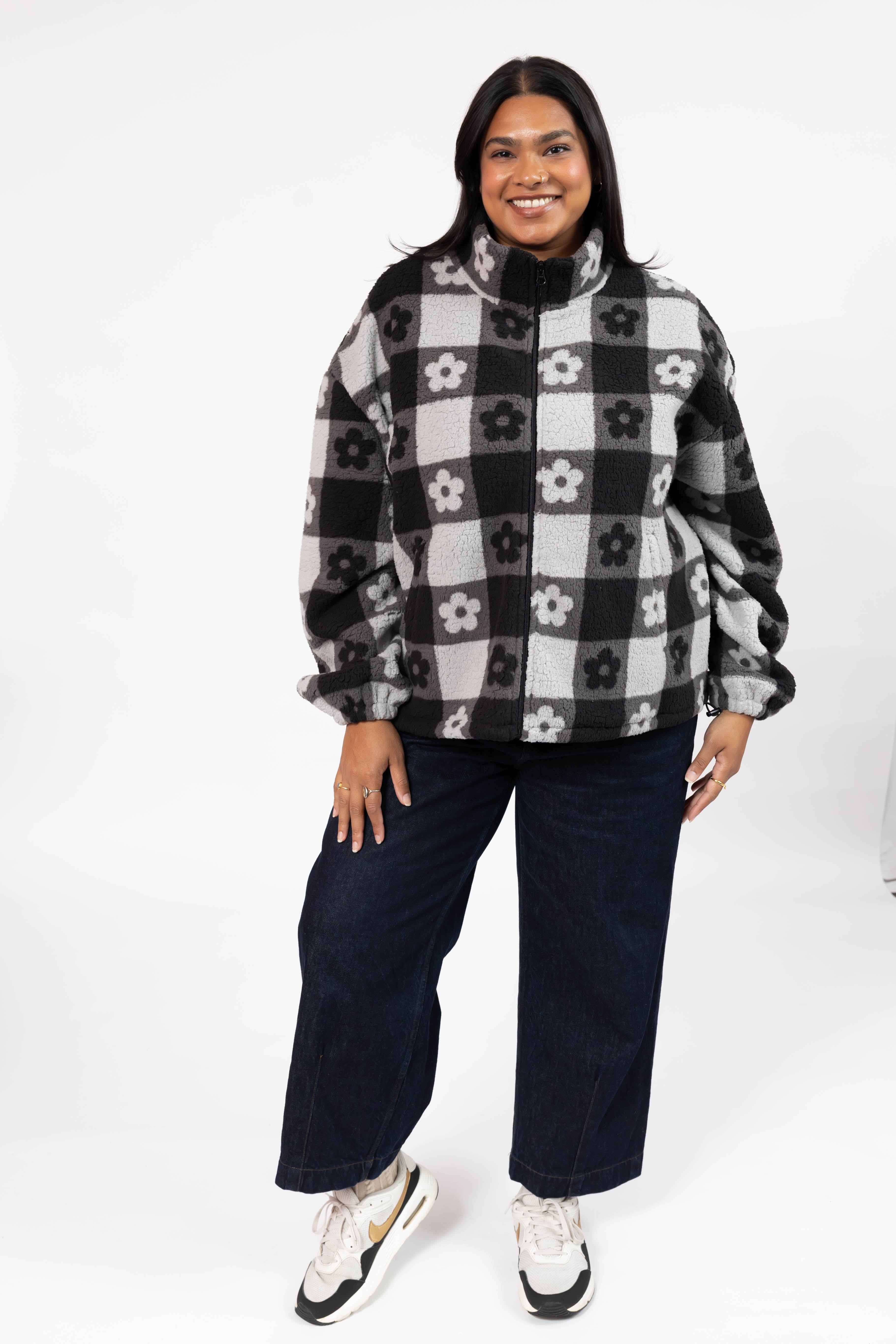 Teddy Floral Jacket in Midnight Black/Grey