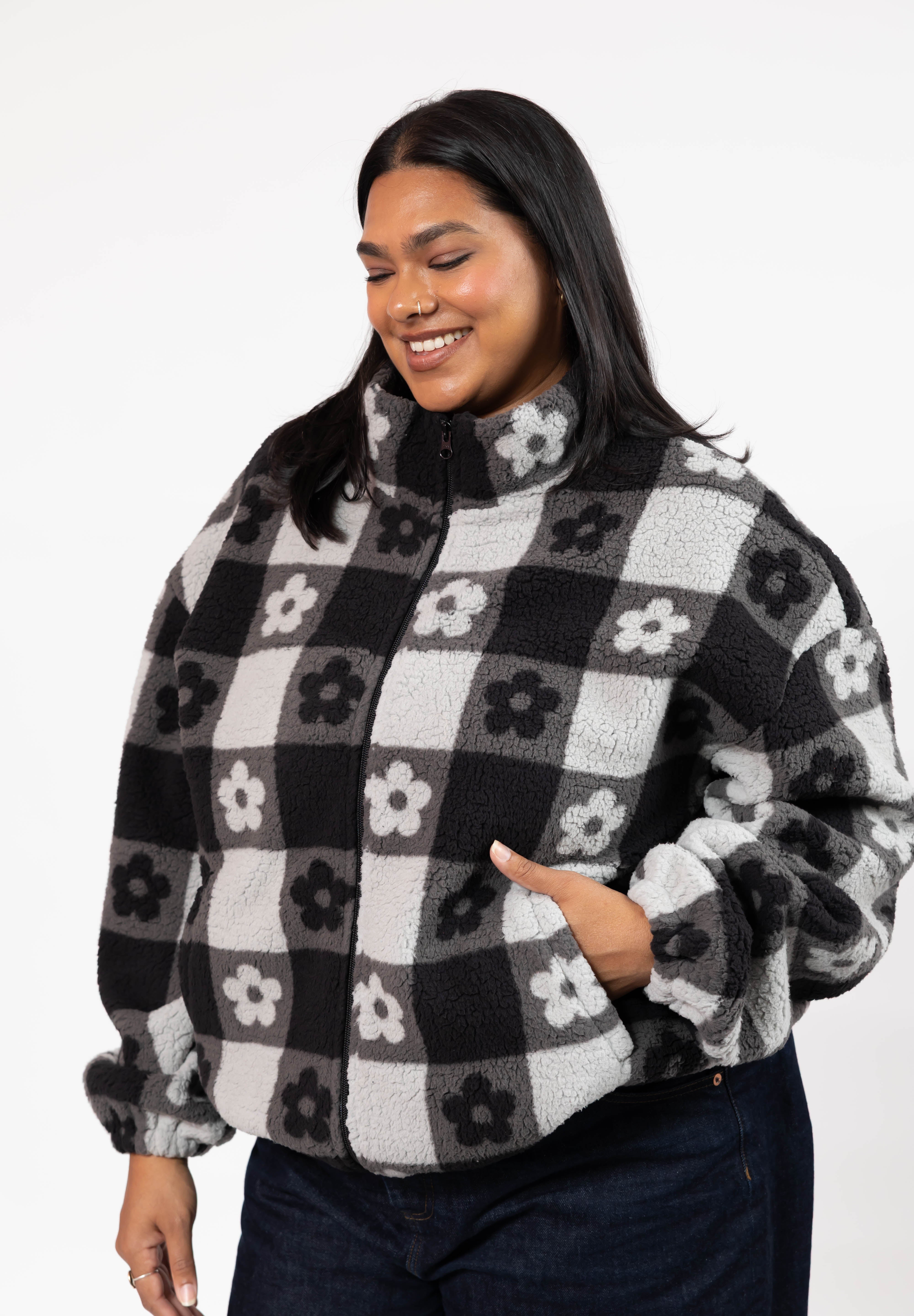 Teddy Floral Jacket in Midnight Black/Grey