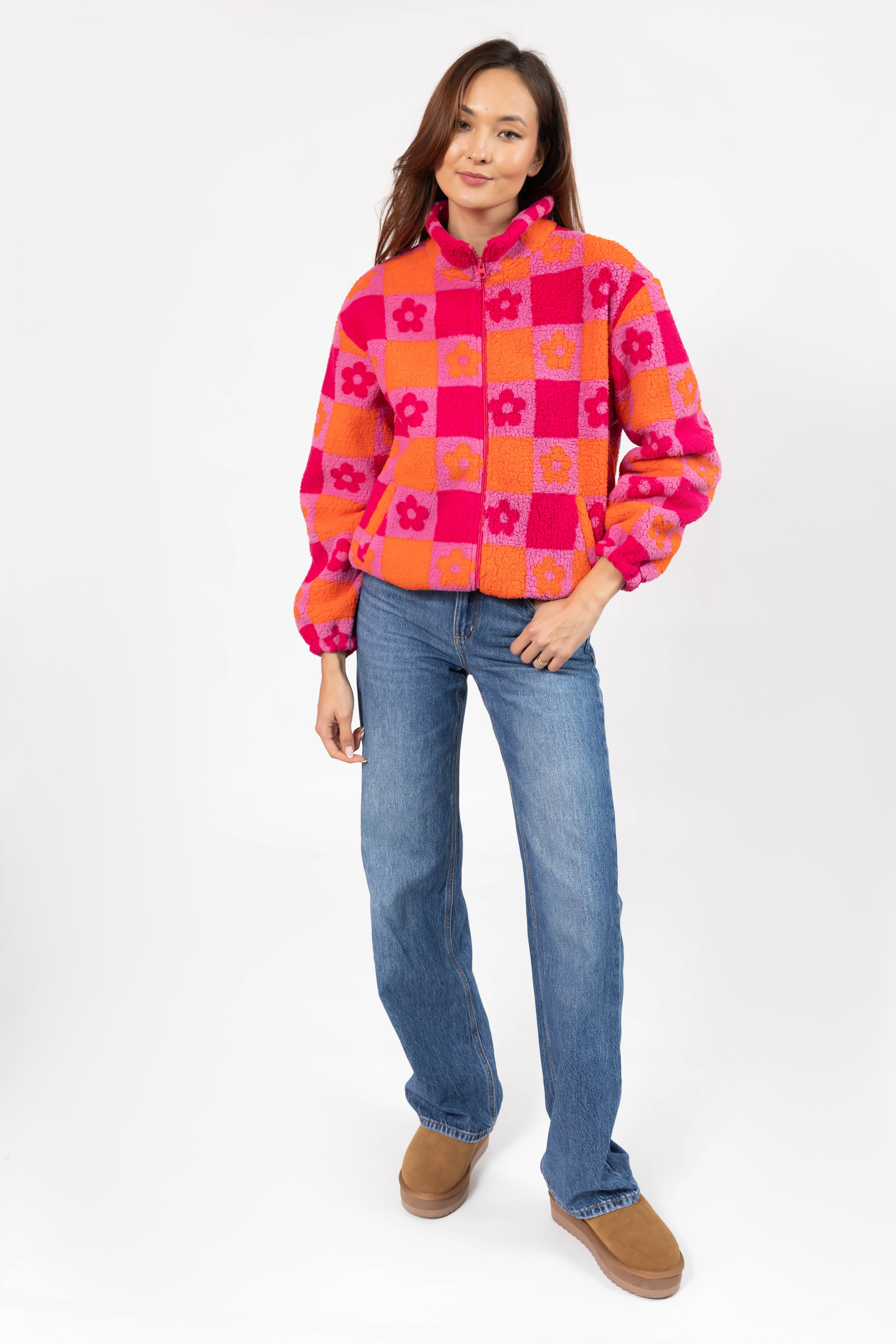 Teddy Floral Jacket in Pink/Orange