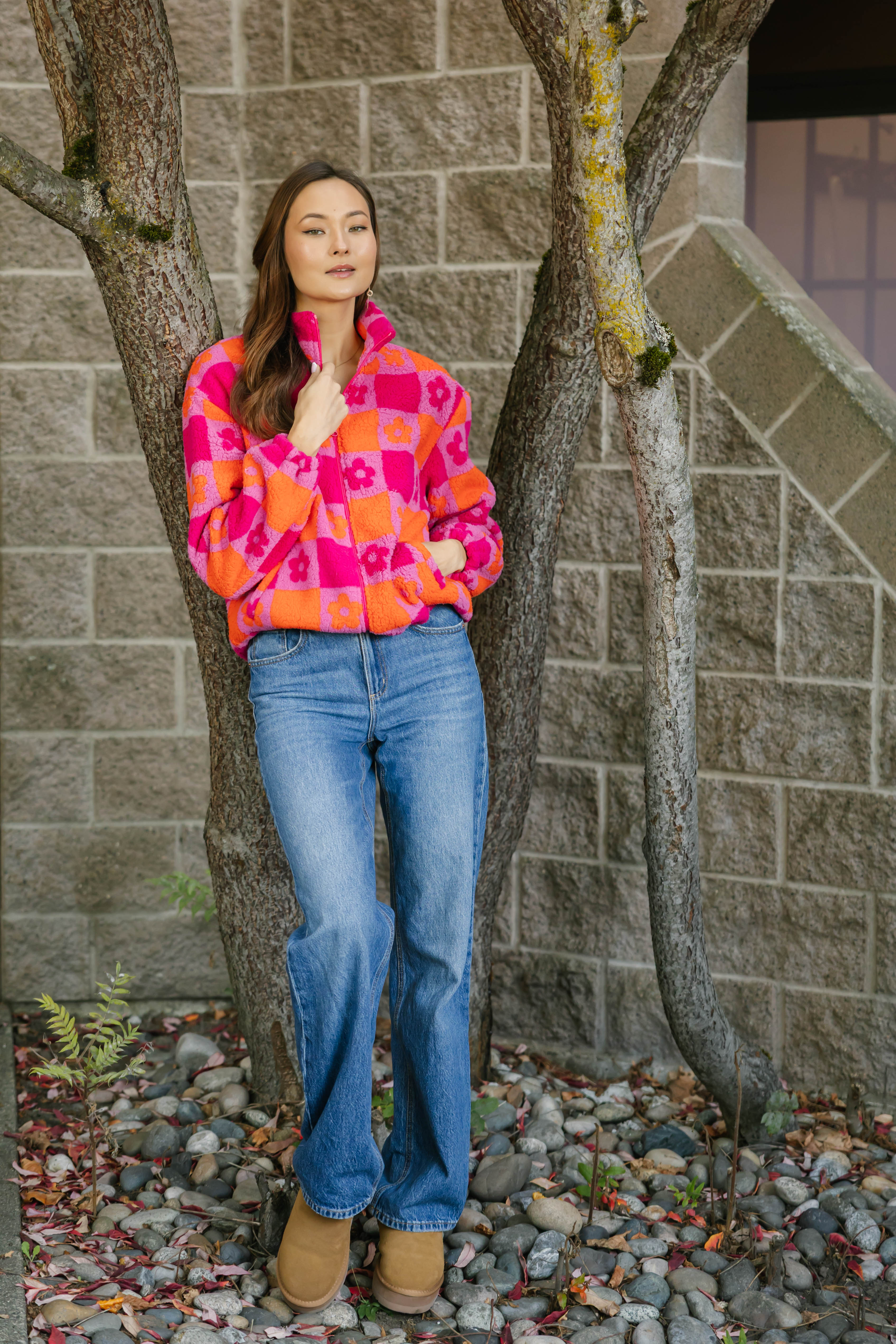 Teddy Floral Jacket in Pink/Orange
