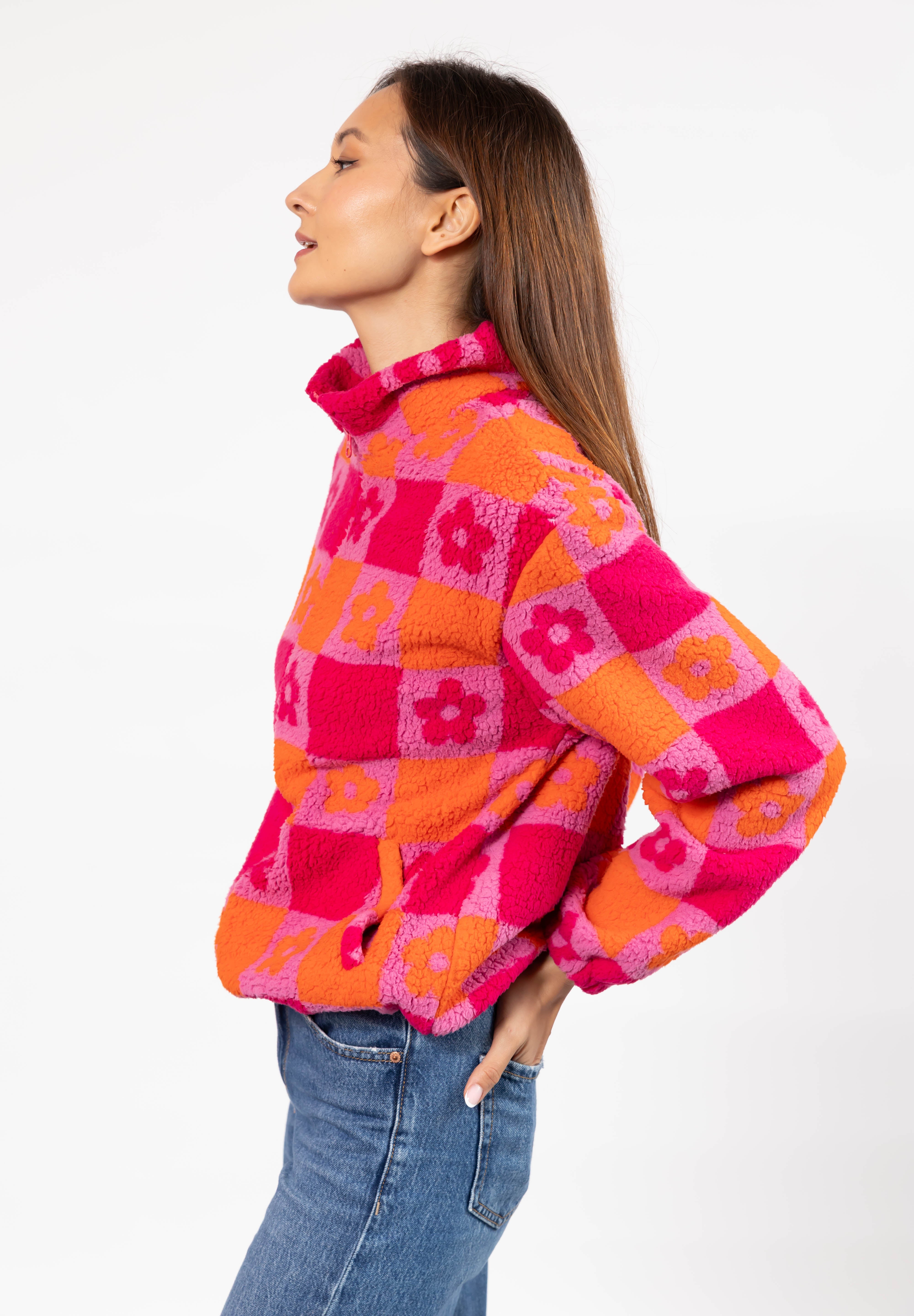 Teddy Floral Jacket in Pink/Orange