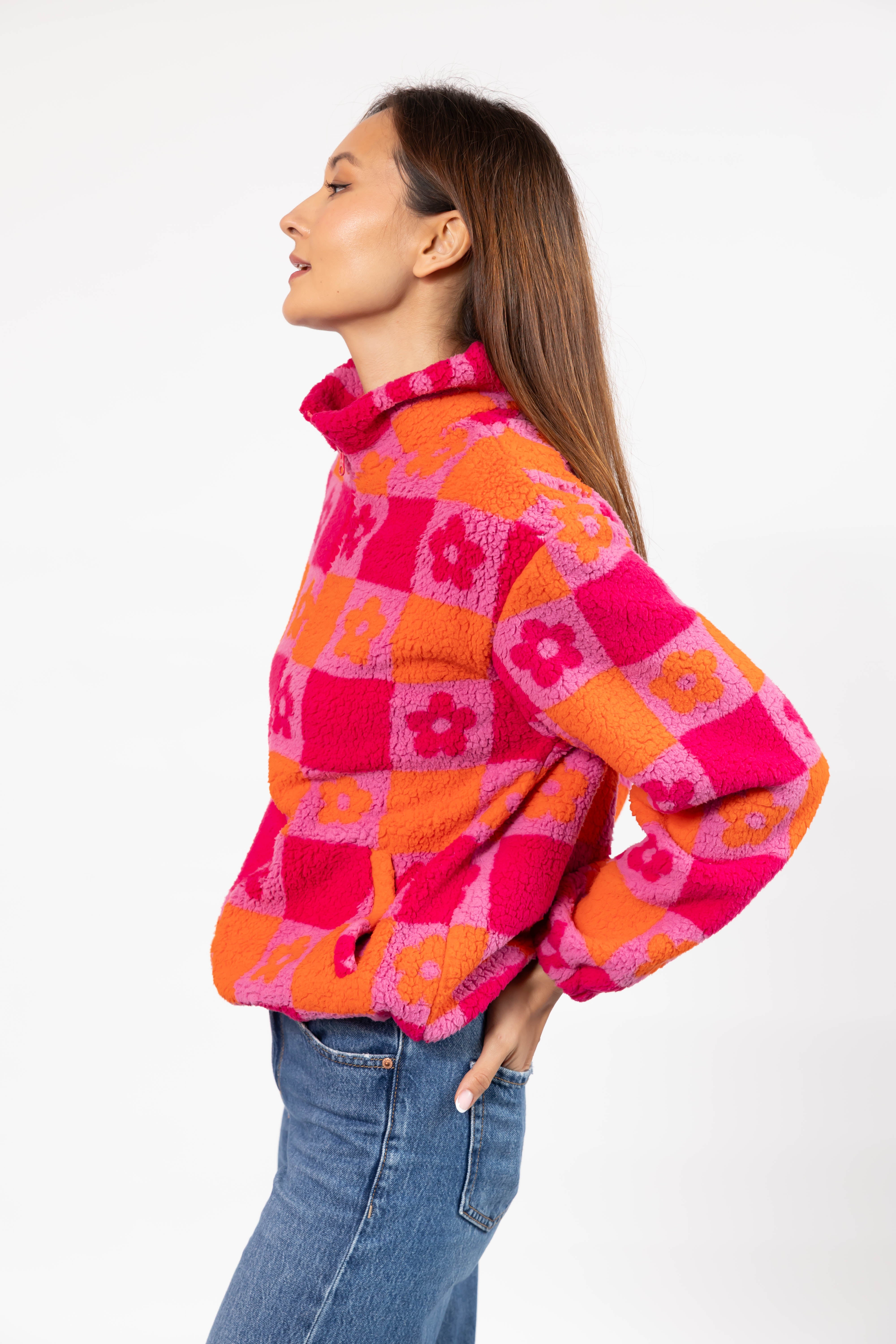 Teddy Floral Jacket in Pink/Orange