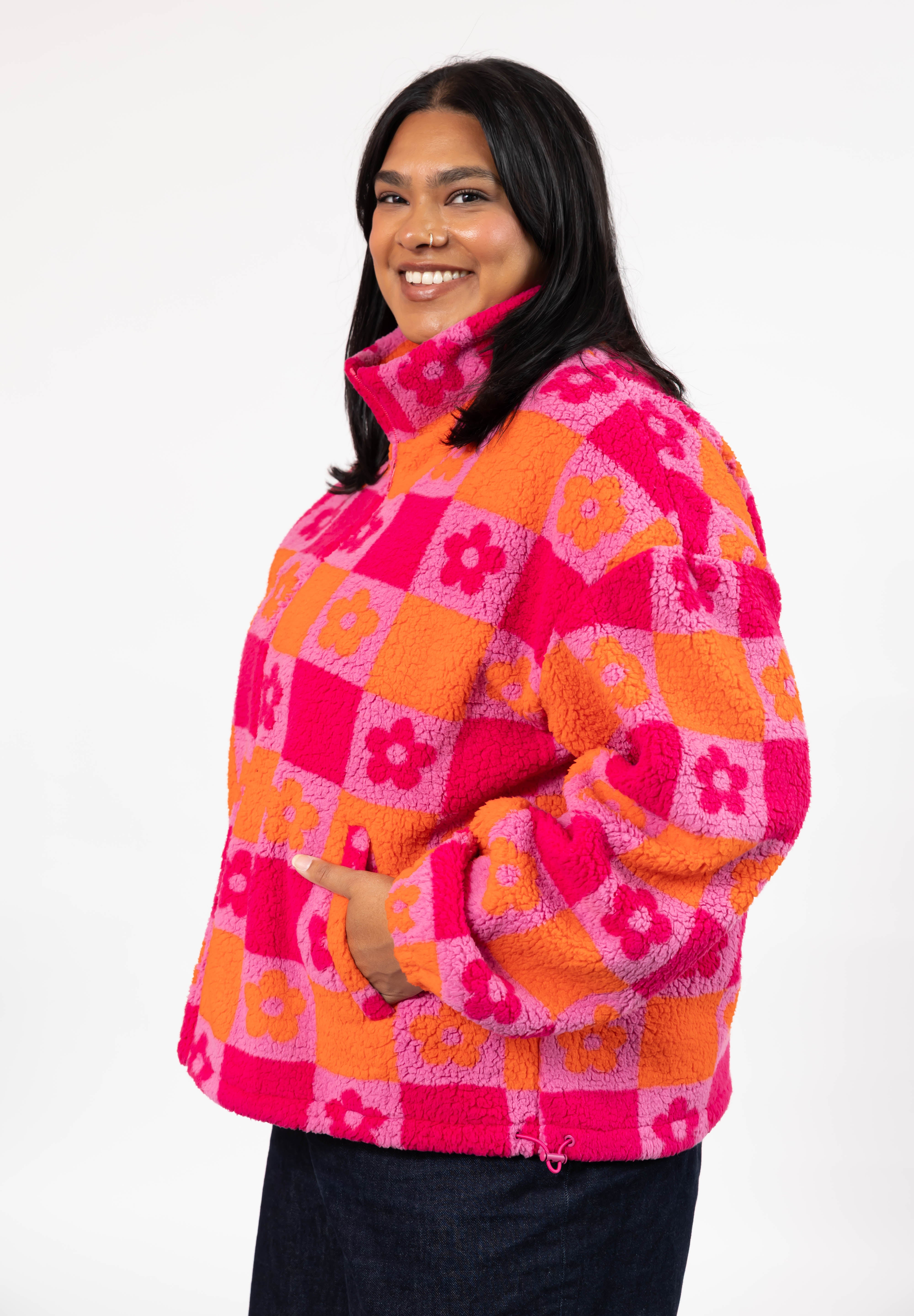 Teddy Floral Jacket in Pink/Orange