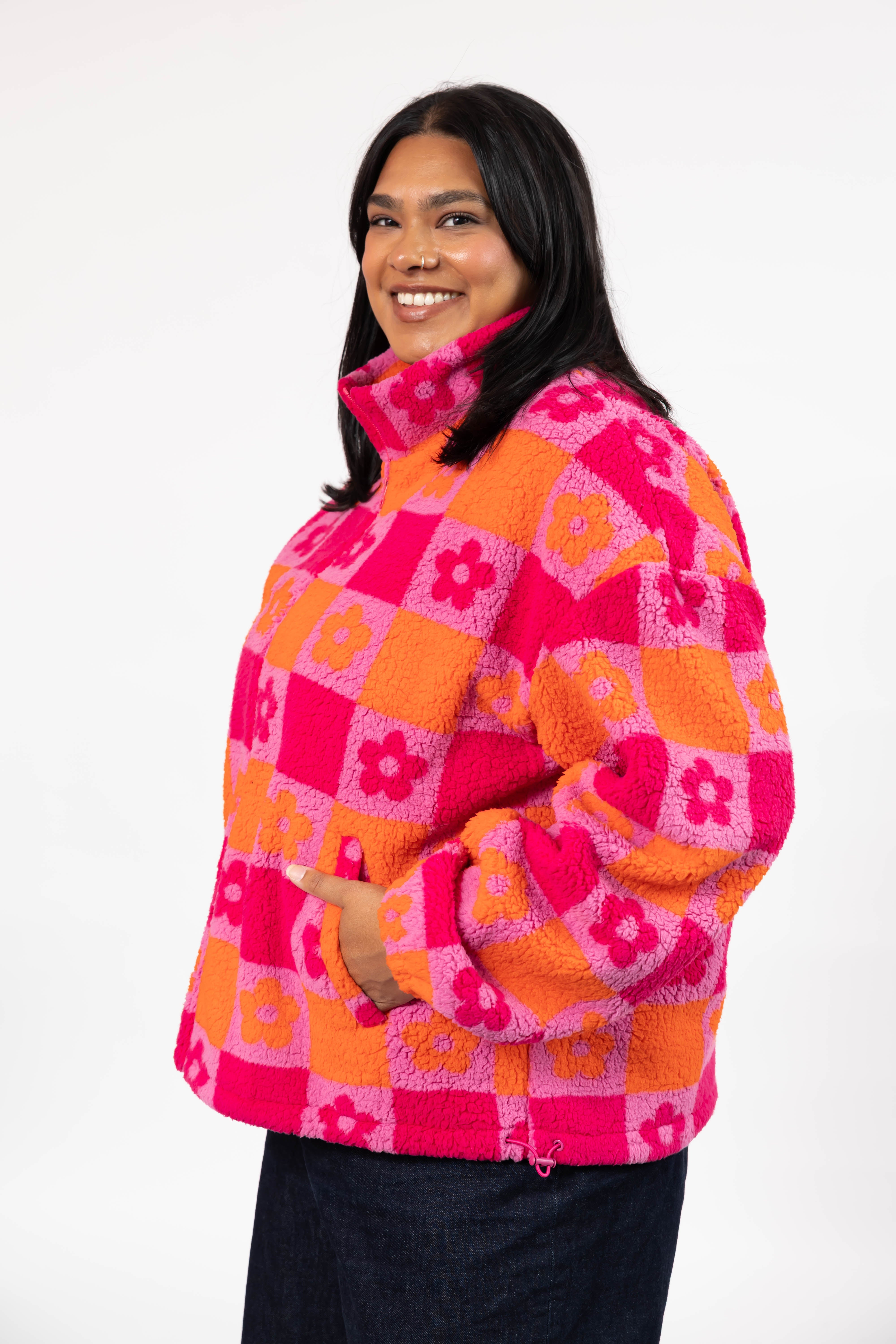 Teddy Floral Jacket in Pink/Orange