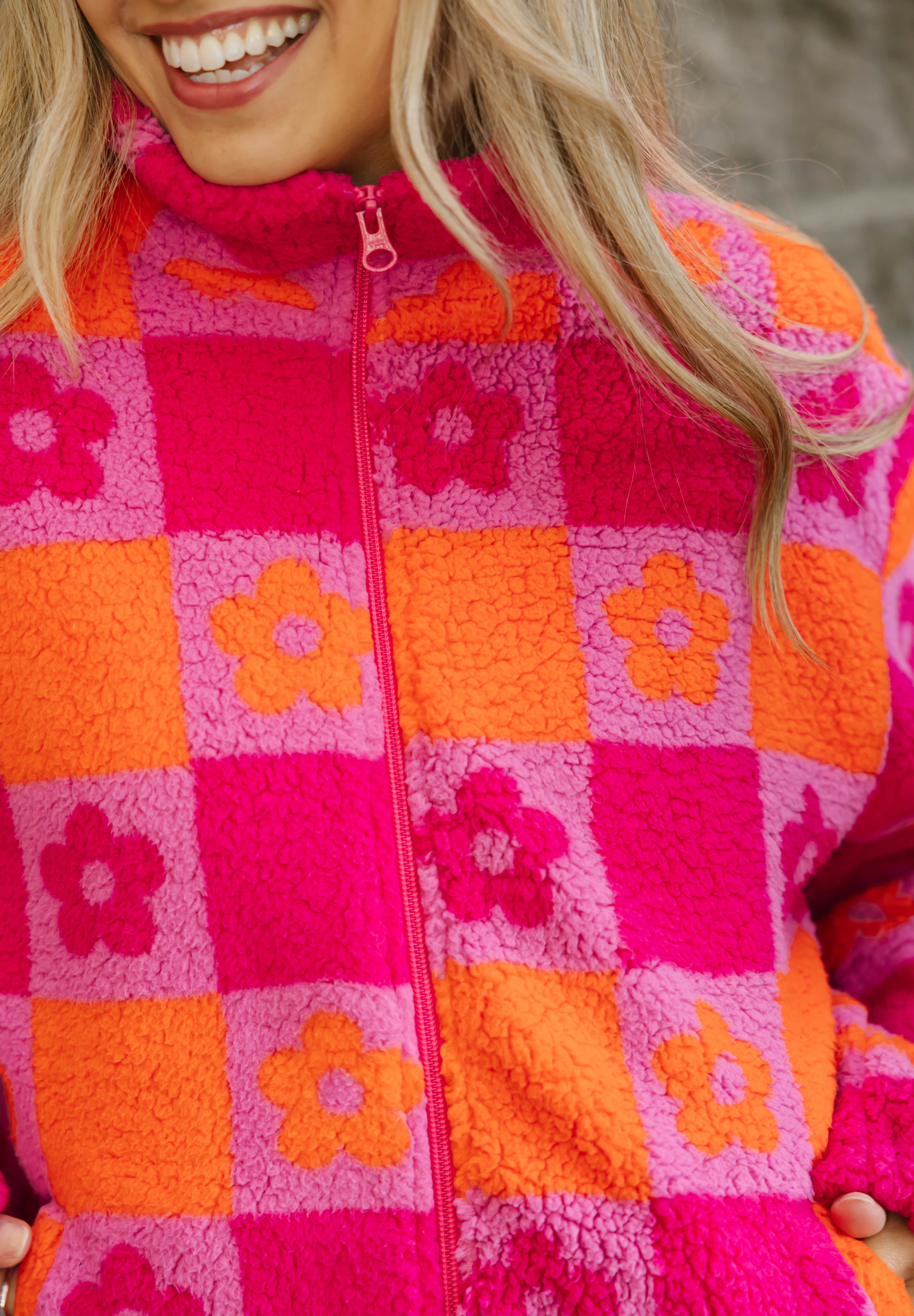 Teddy Floral Jacket in Pink/Orange