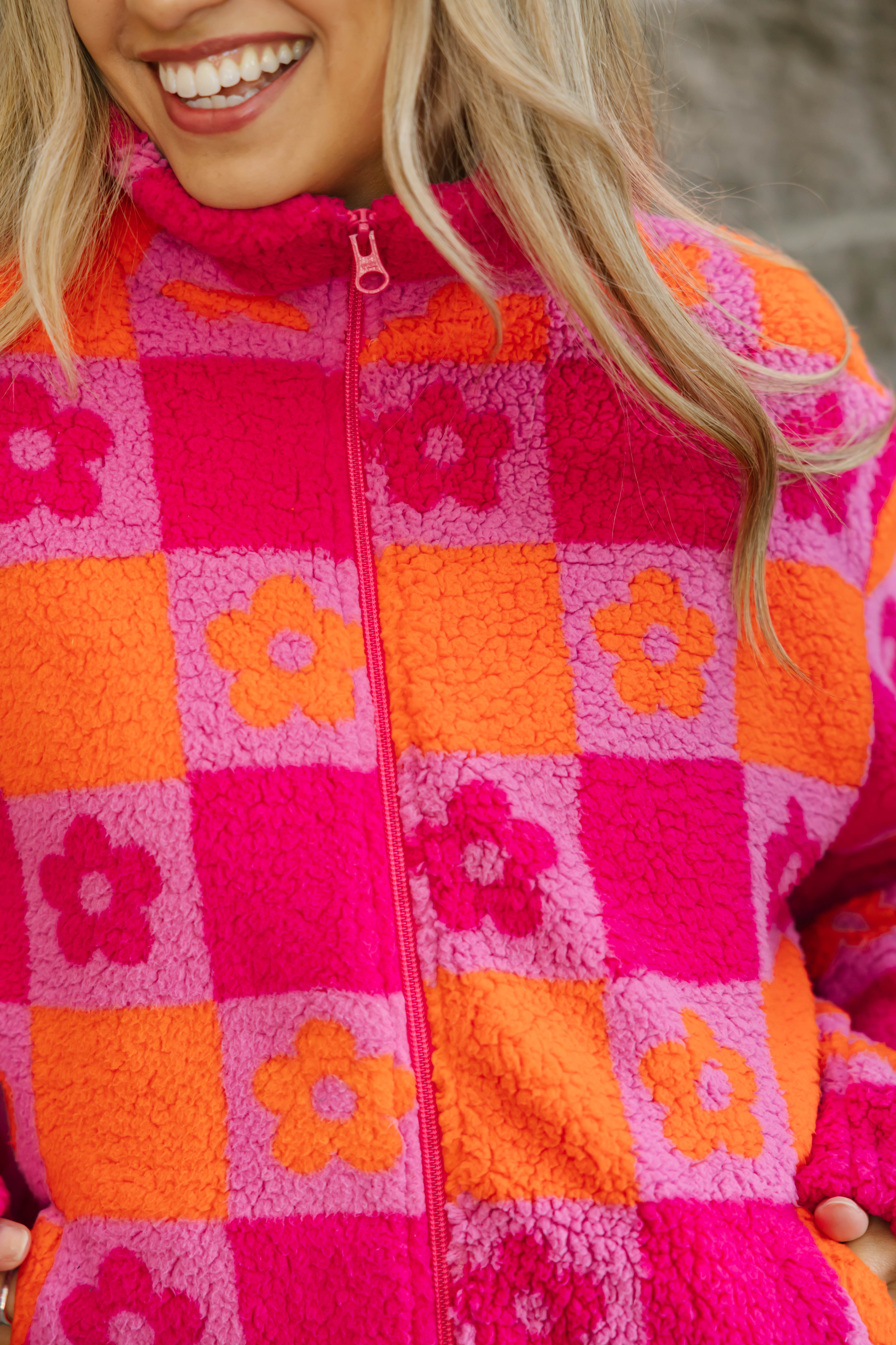 Teddy Floral Jacket in Pink/Orange
