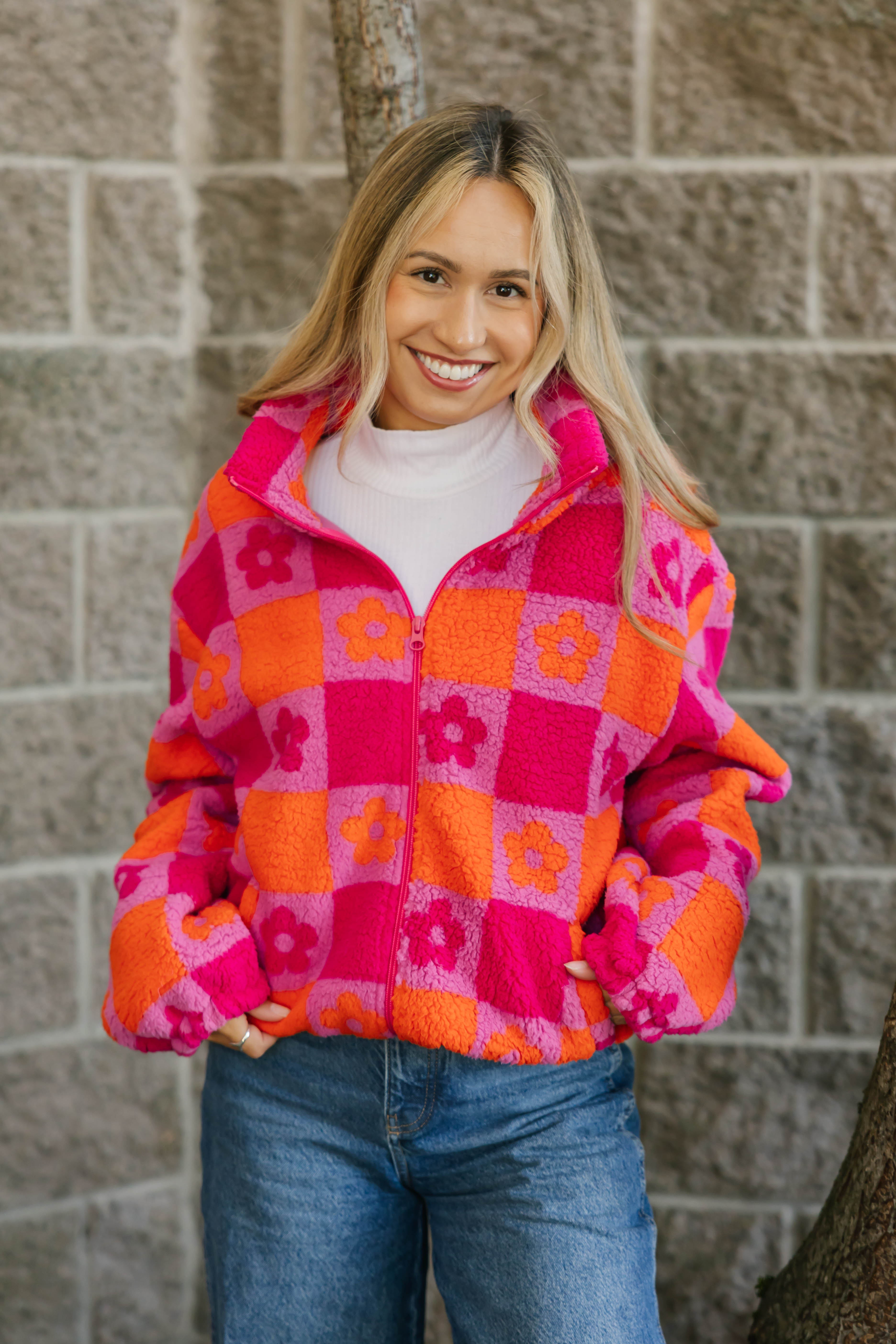 Teddy Floral Jacket in Pink/Orange