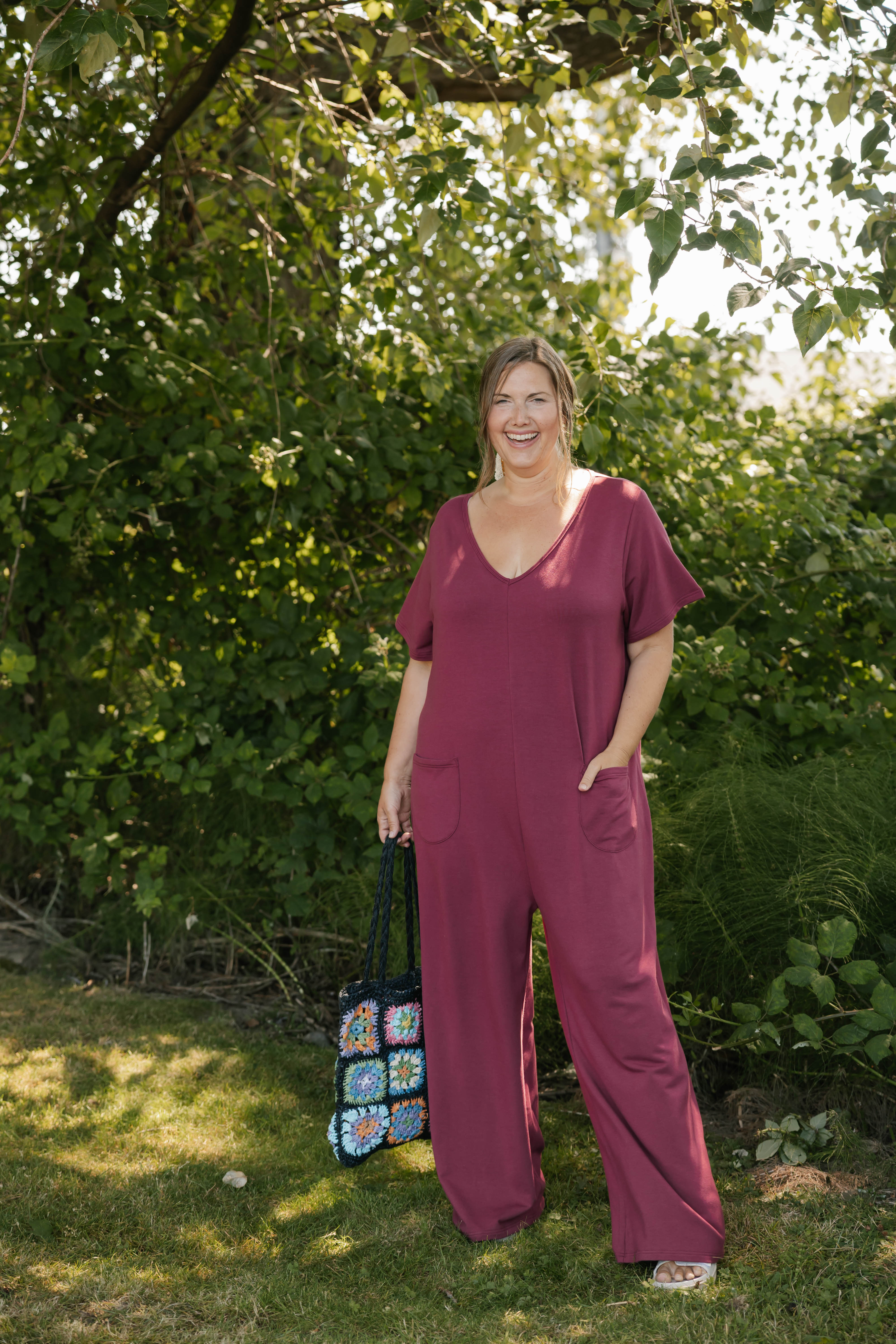 Terry Wide Leg Romper in Dark Cranberry