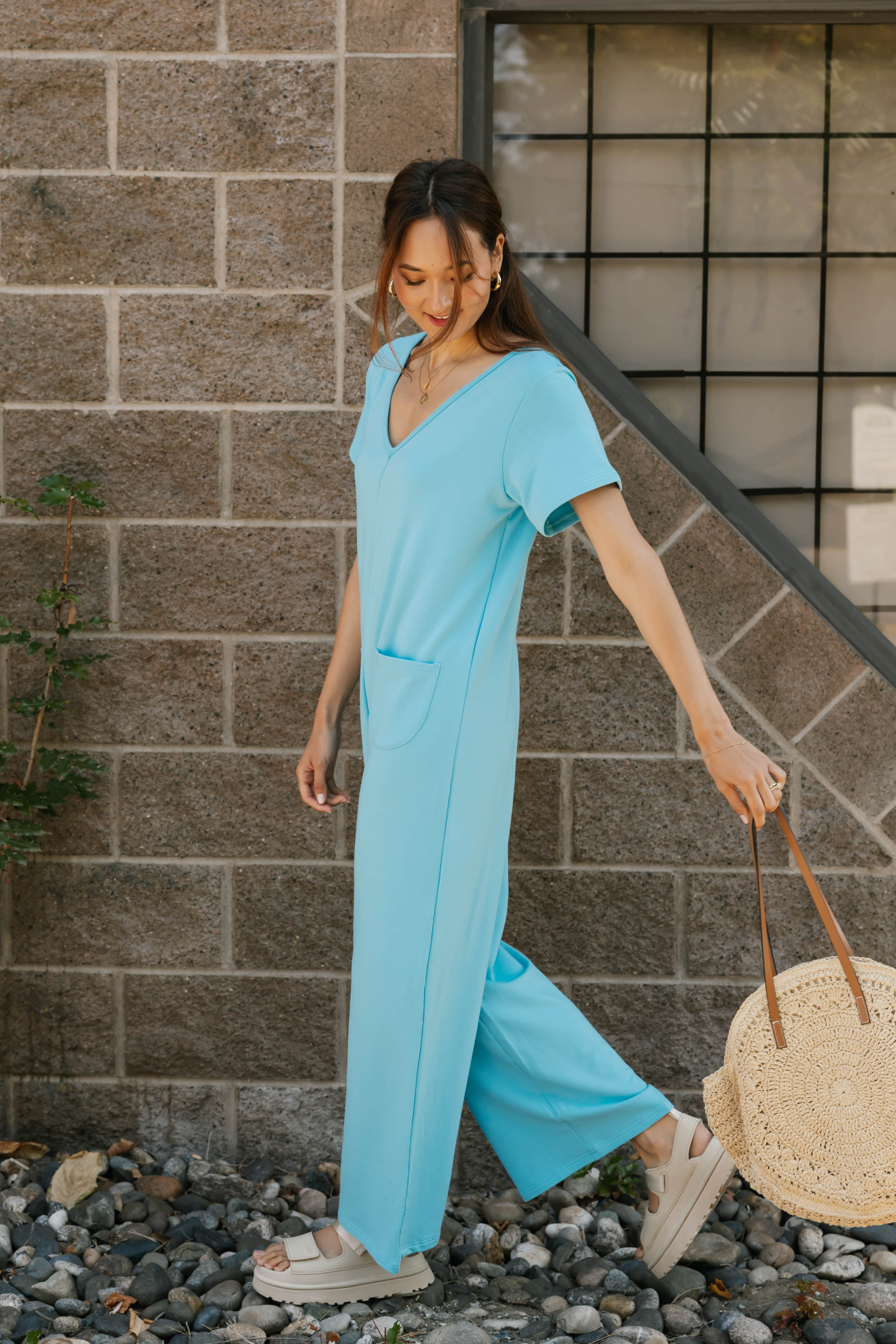 Terry Wide Leg Romper in Tropical Breeze