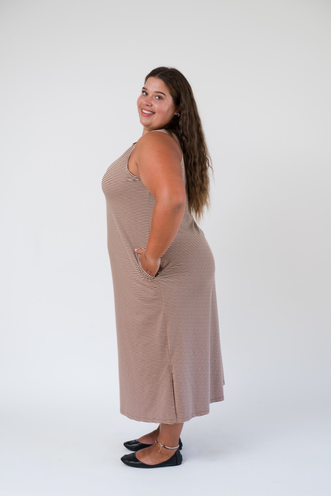 Thalia Midi Dress in Tiramisu Stripe