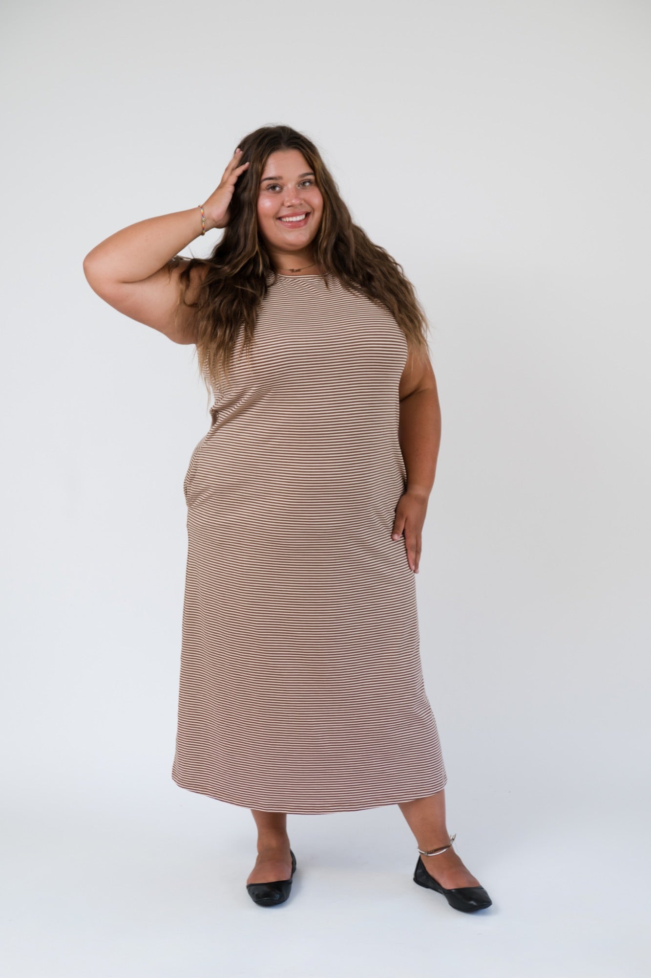 Thalia Midi Dress in Tiramisu Stripe