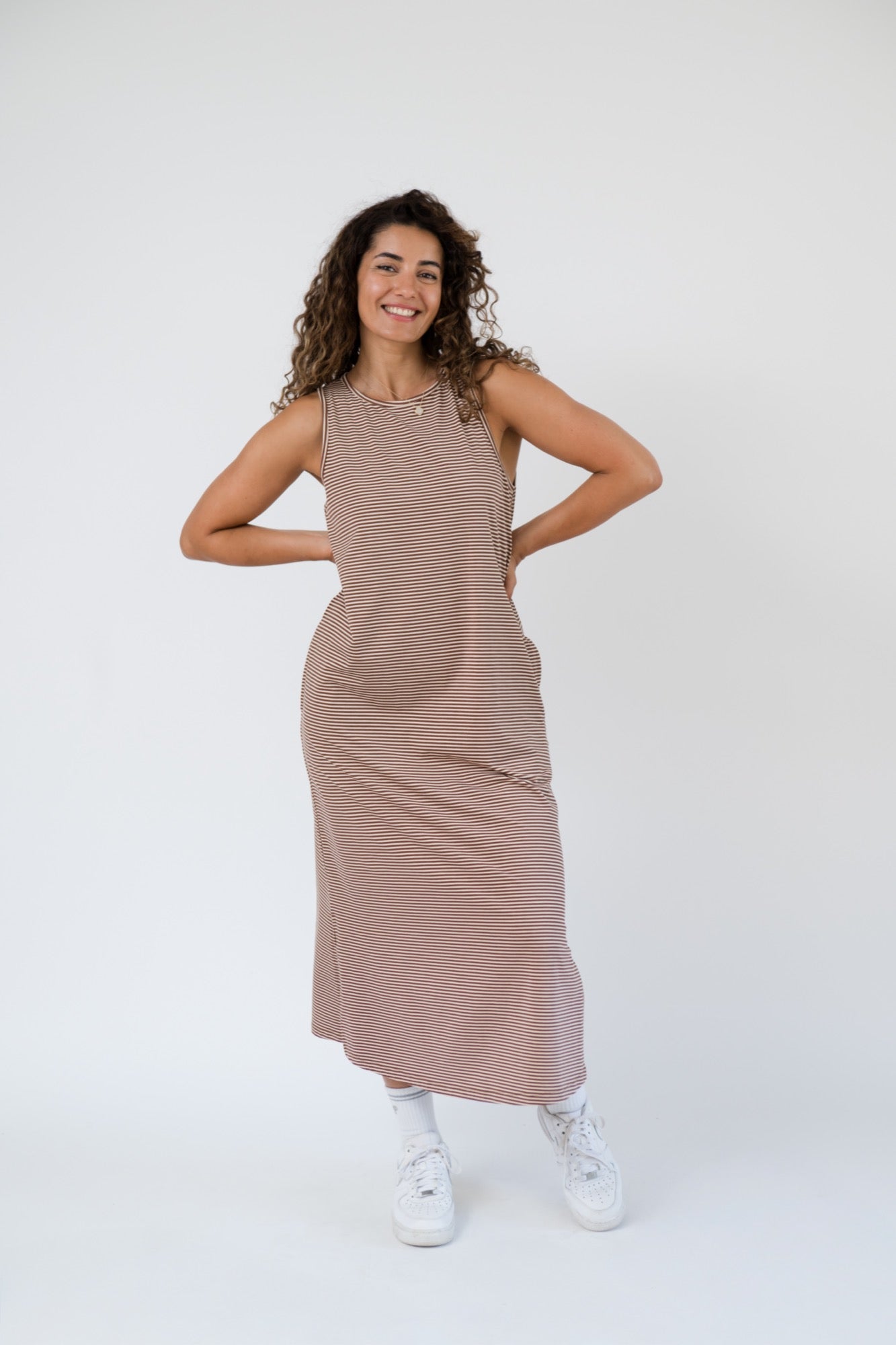 Thalia Midi Dress in Tiramisu Stripe