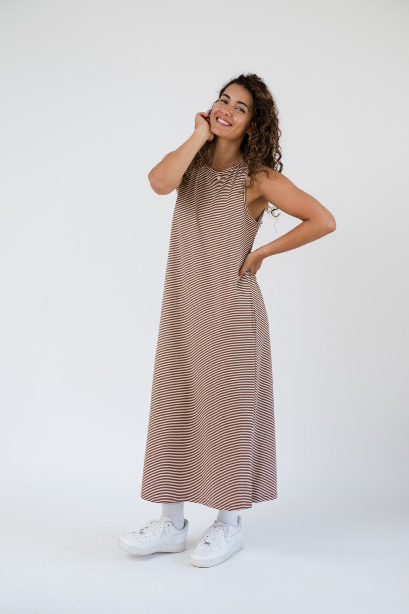 Thalia Midi Dress in Tiramisu Stripe