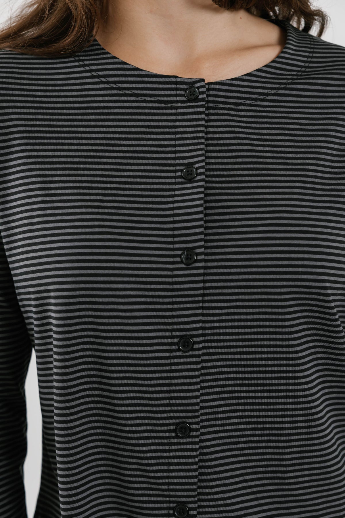 Thalia Button Up Top in Charcoal Stripe