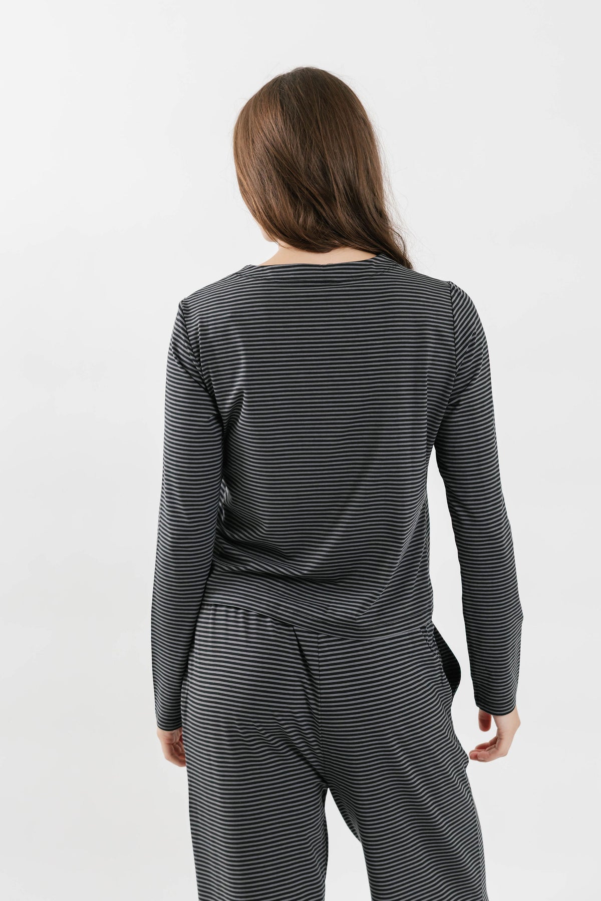 Thalia Button Up Top in Charcoal Stripe