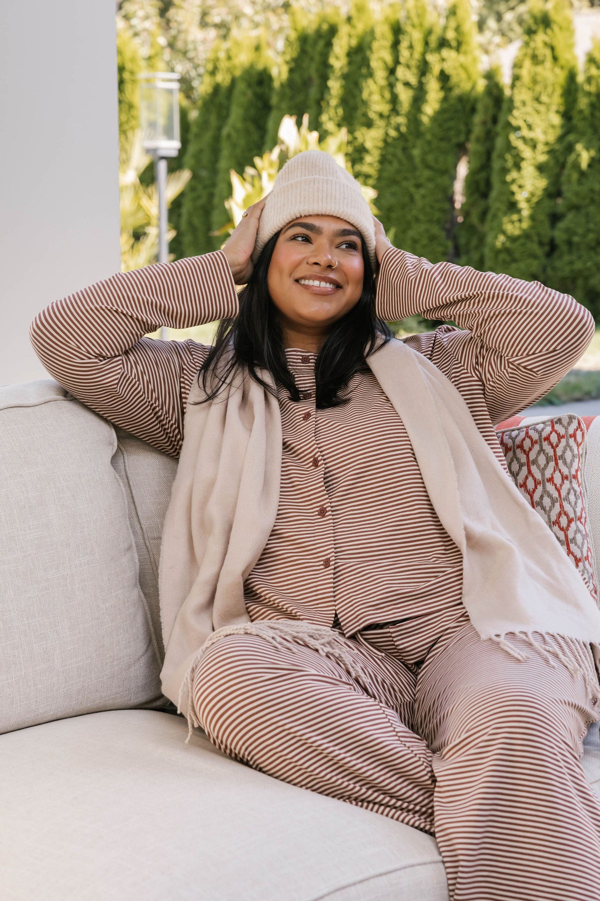 Thalia Button Up Top in Tiramisu Stripe