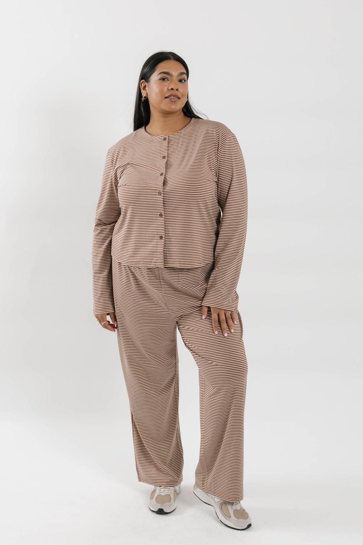 Thalia Button Up Top in Tiramisu Stripe