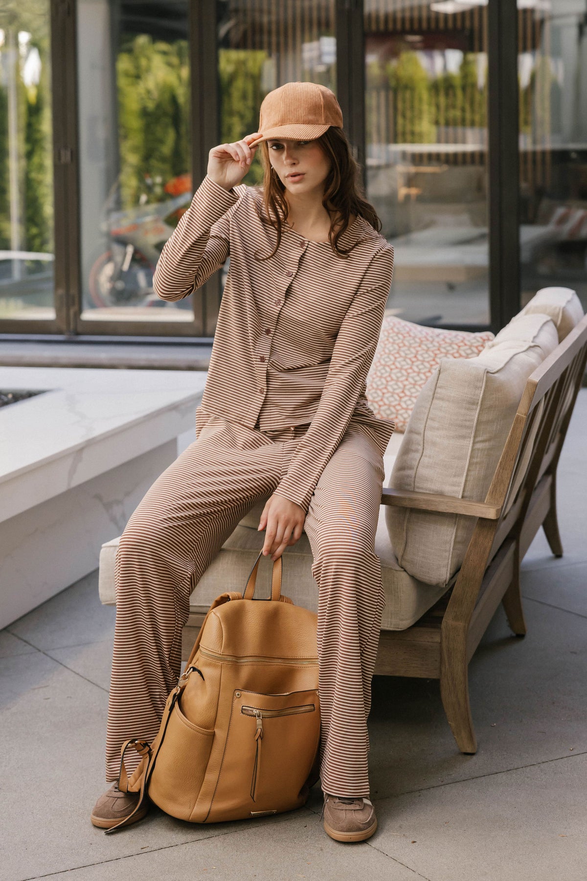 Thalia Button Up Top in Tiramisu Stripe