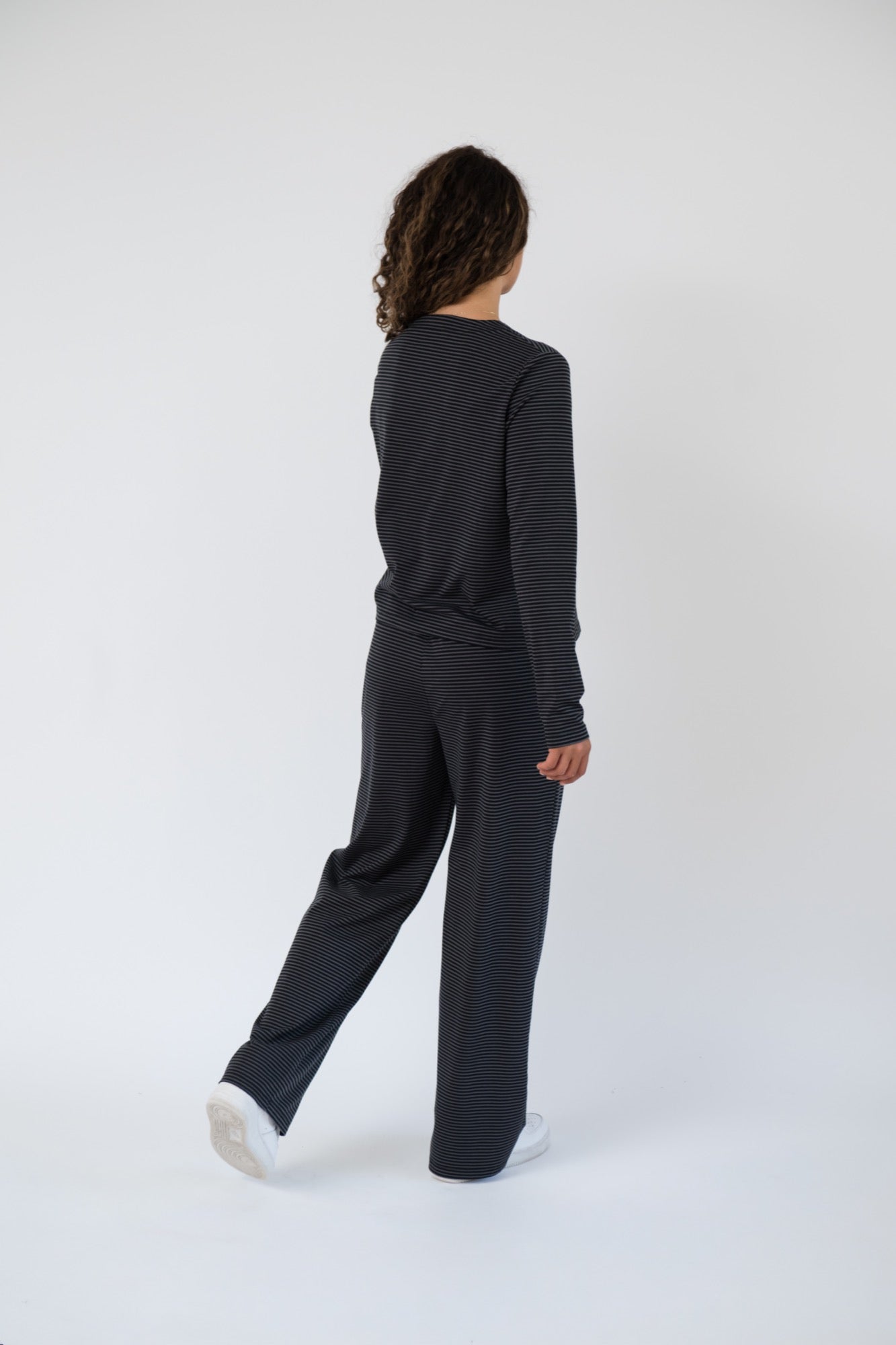 Thalia Button Up Top in Charcoal Stripe