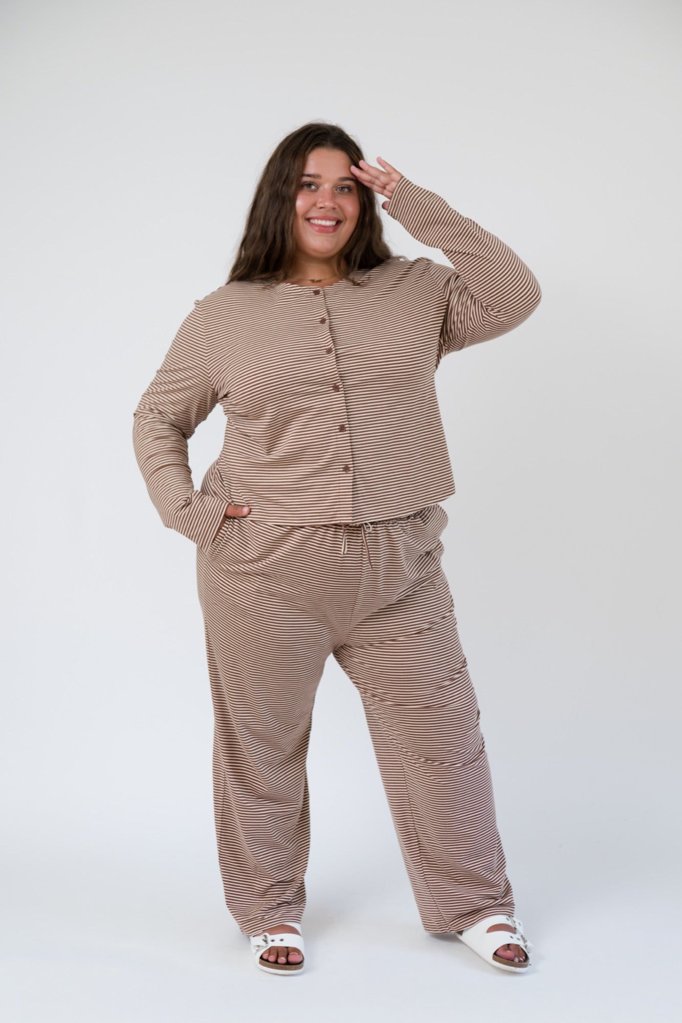 Thalia Button Up Top in Tiramisu Stripe