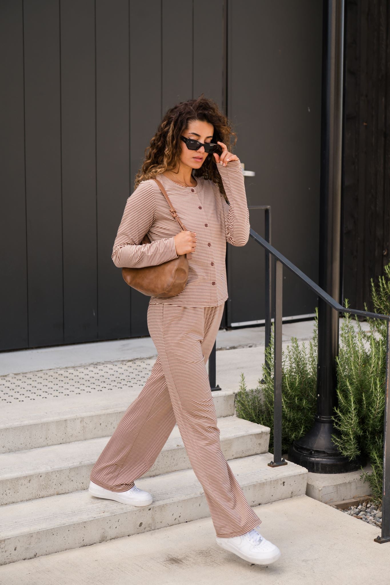 Thalia Button Up Top in Tiramisu Stripe