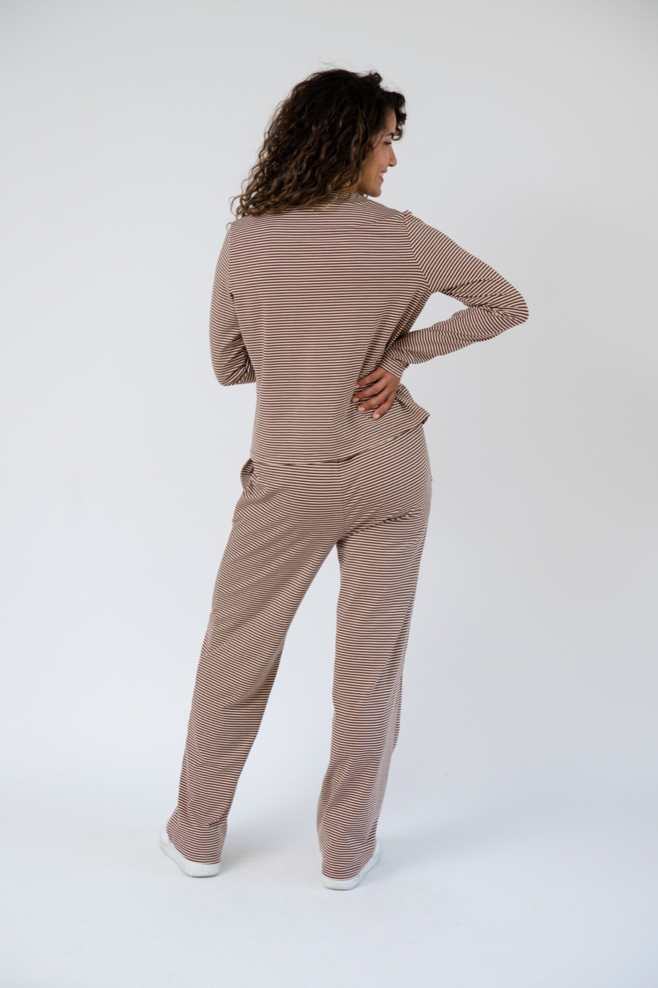 Thalia Button Up Top in Tiramisu Stripe