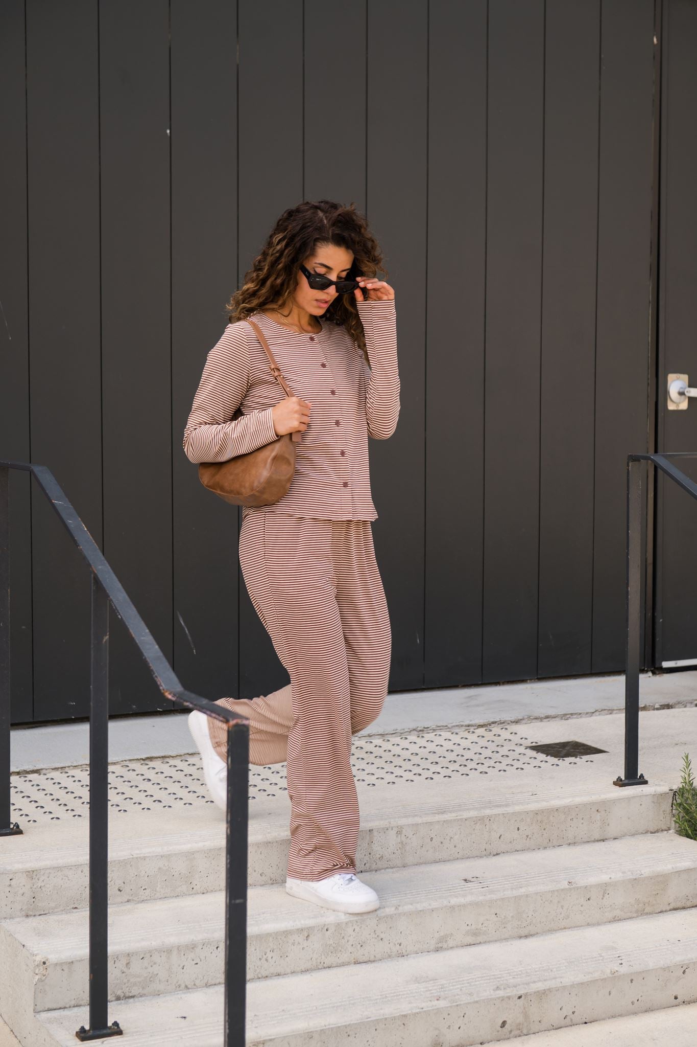 Thalia Button Up Top in Tiramisu Stripe