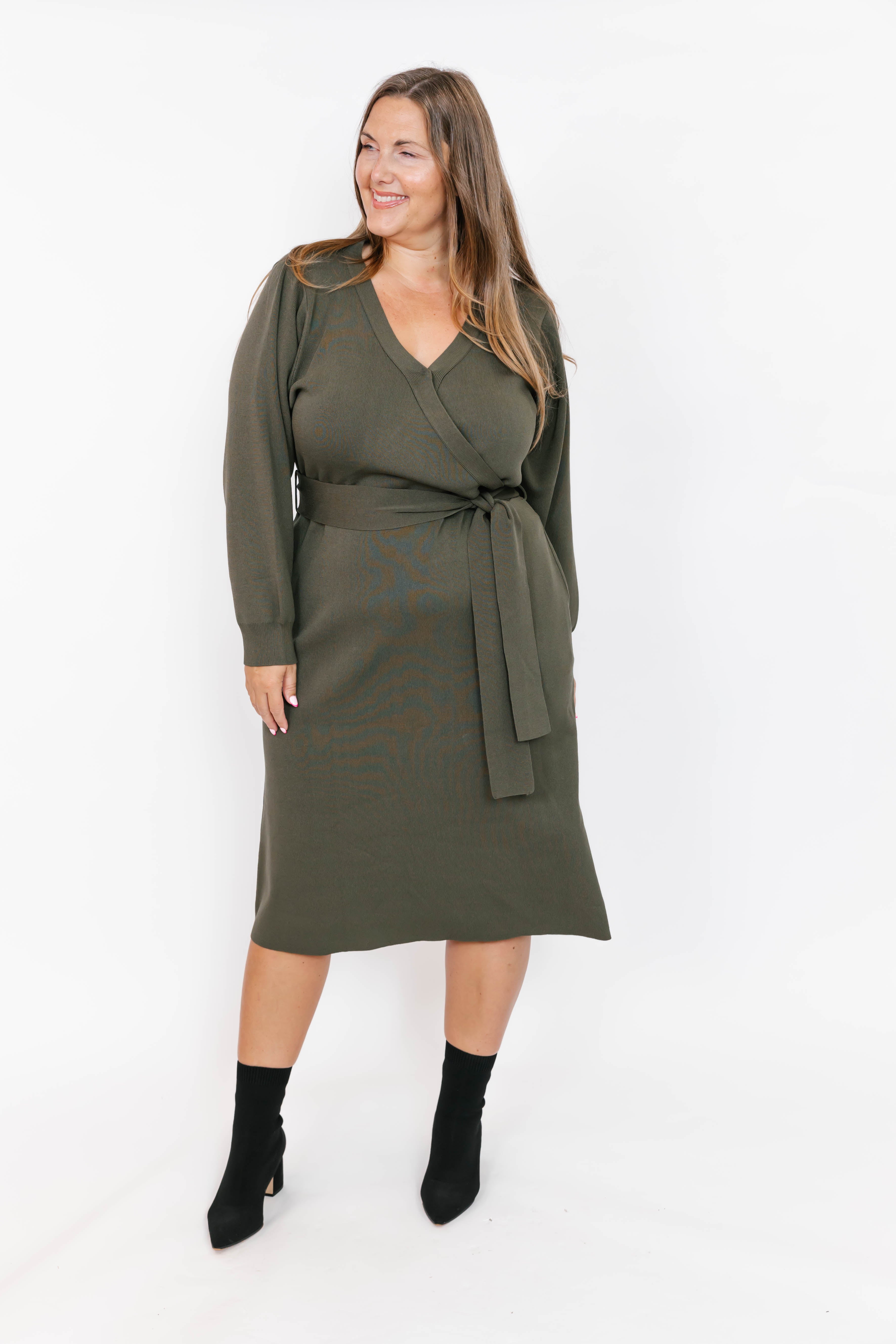 Tori Knit Dress in Forest Green