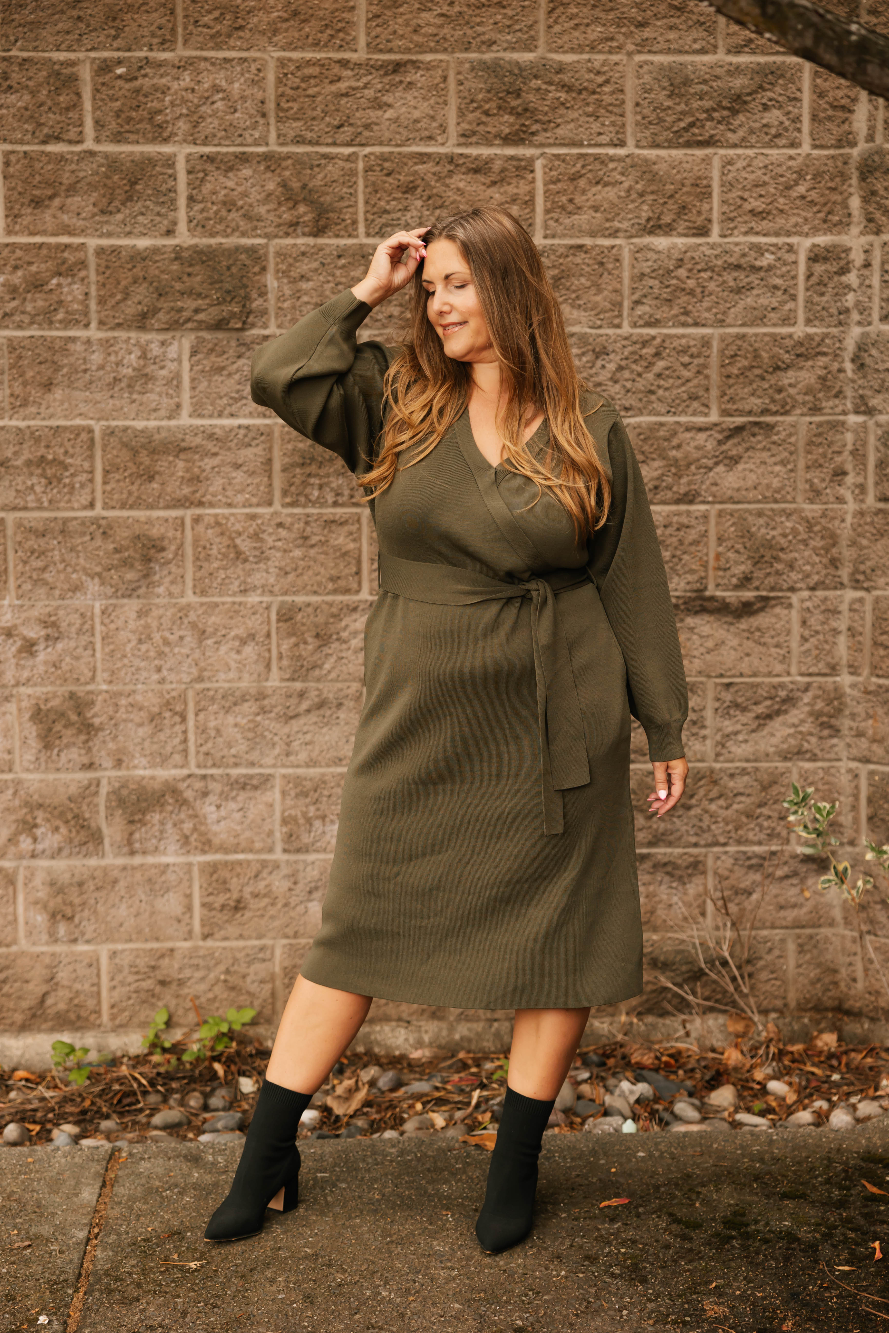 Tori Knit Dress in Forest Green