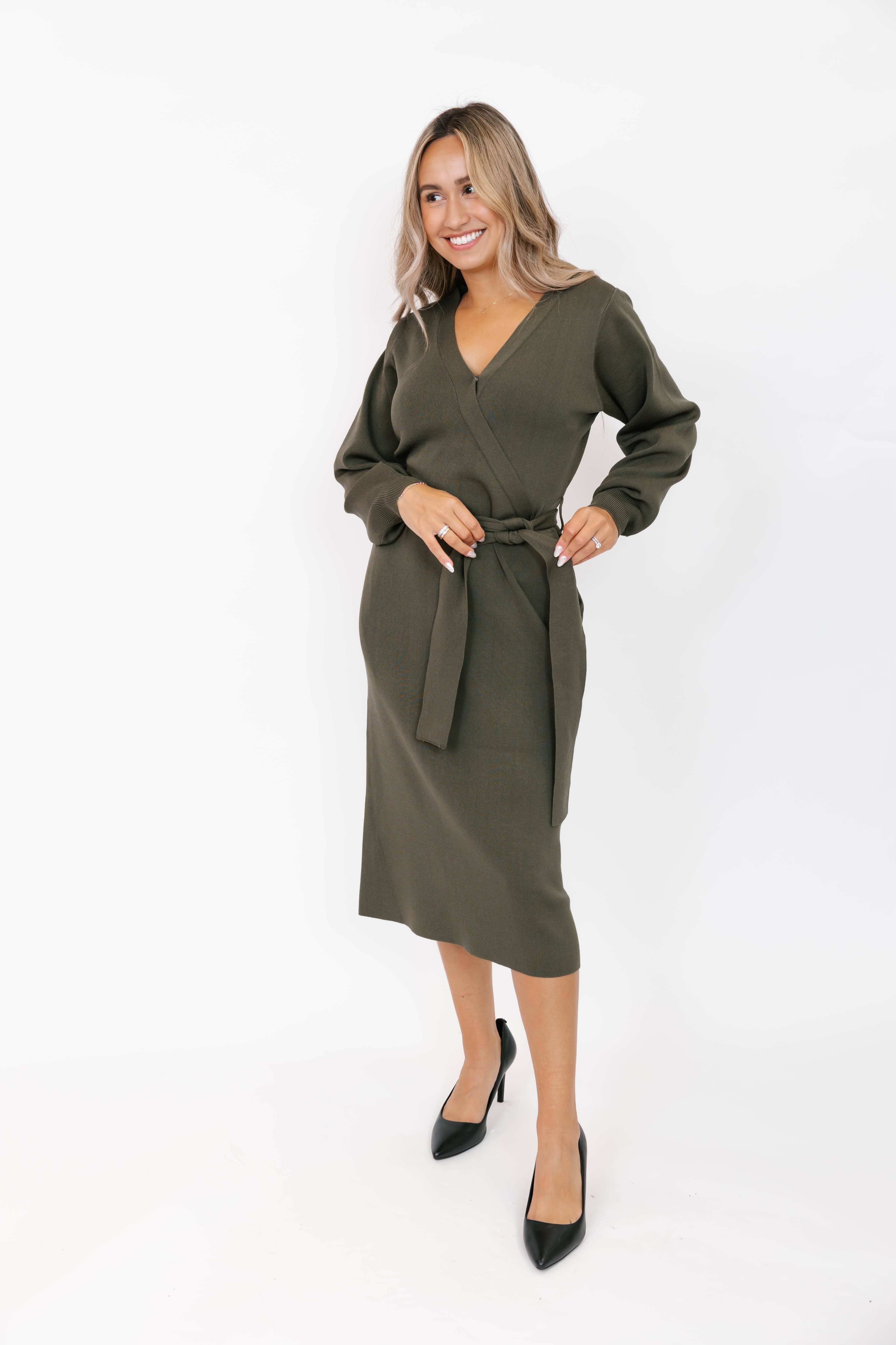 Tori Knit Dress in Forest Green