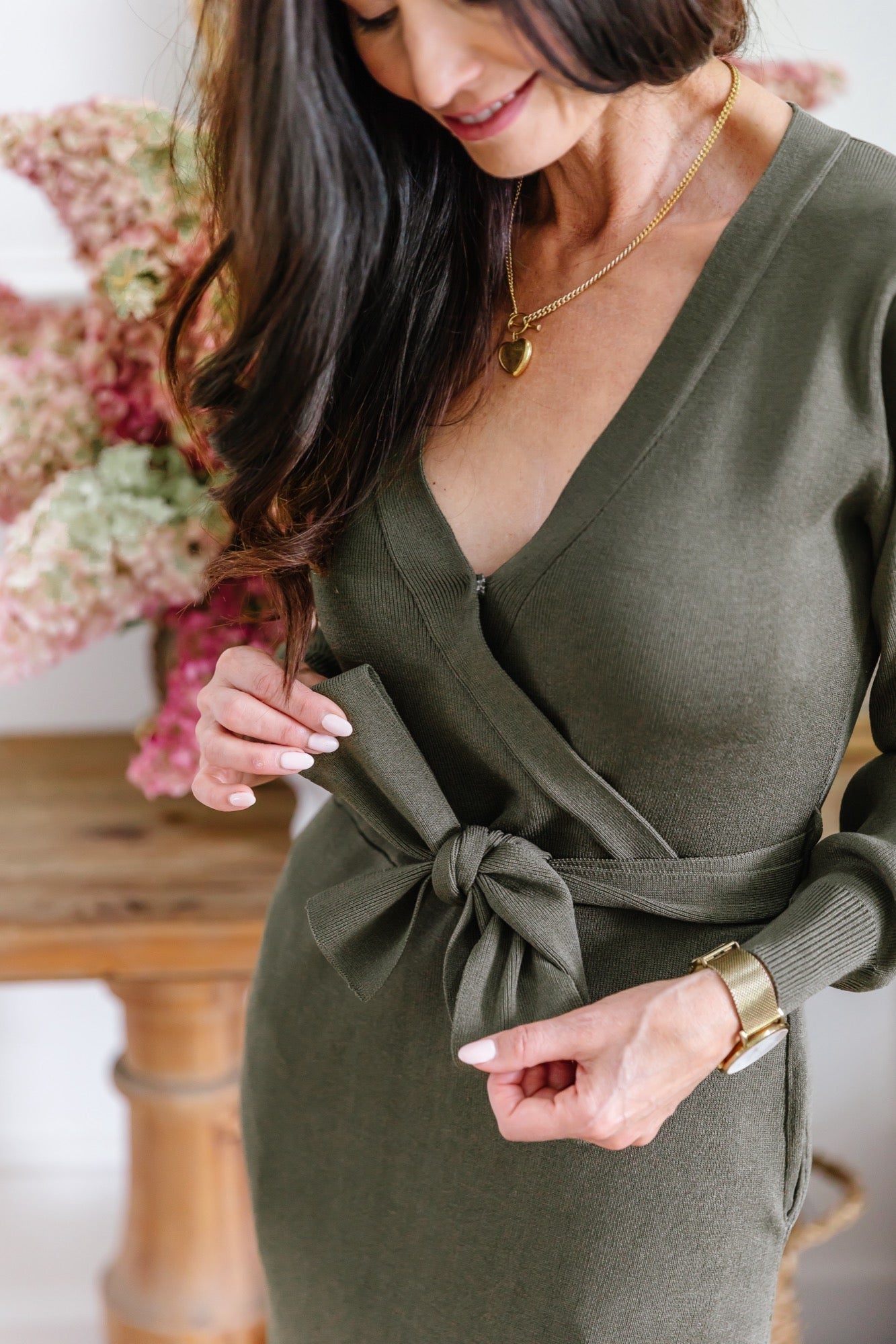 Tori Knit Dress in Forest Green