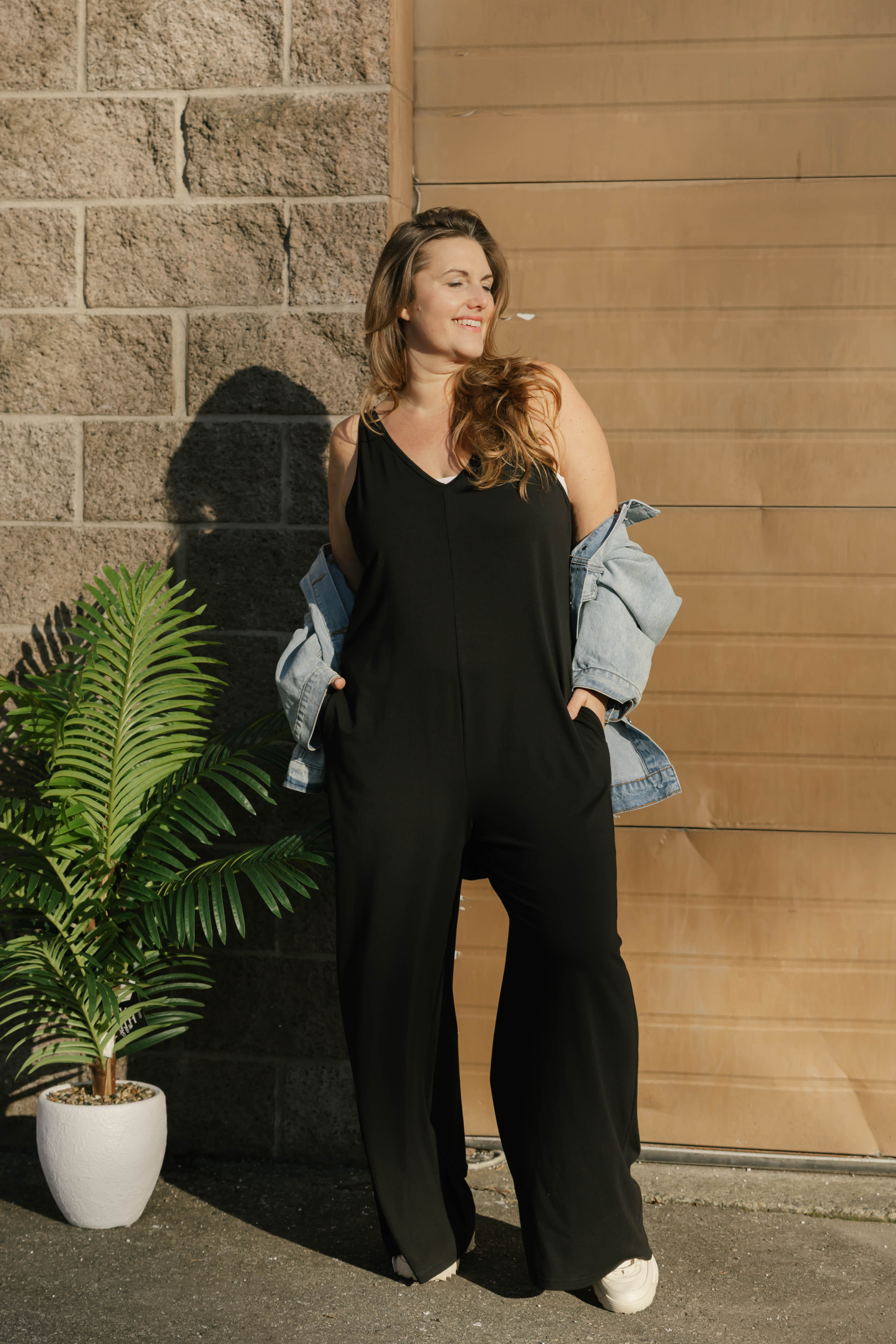 Tuesday Wide Leg Romper in Midnight Black