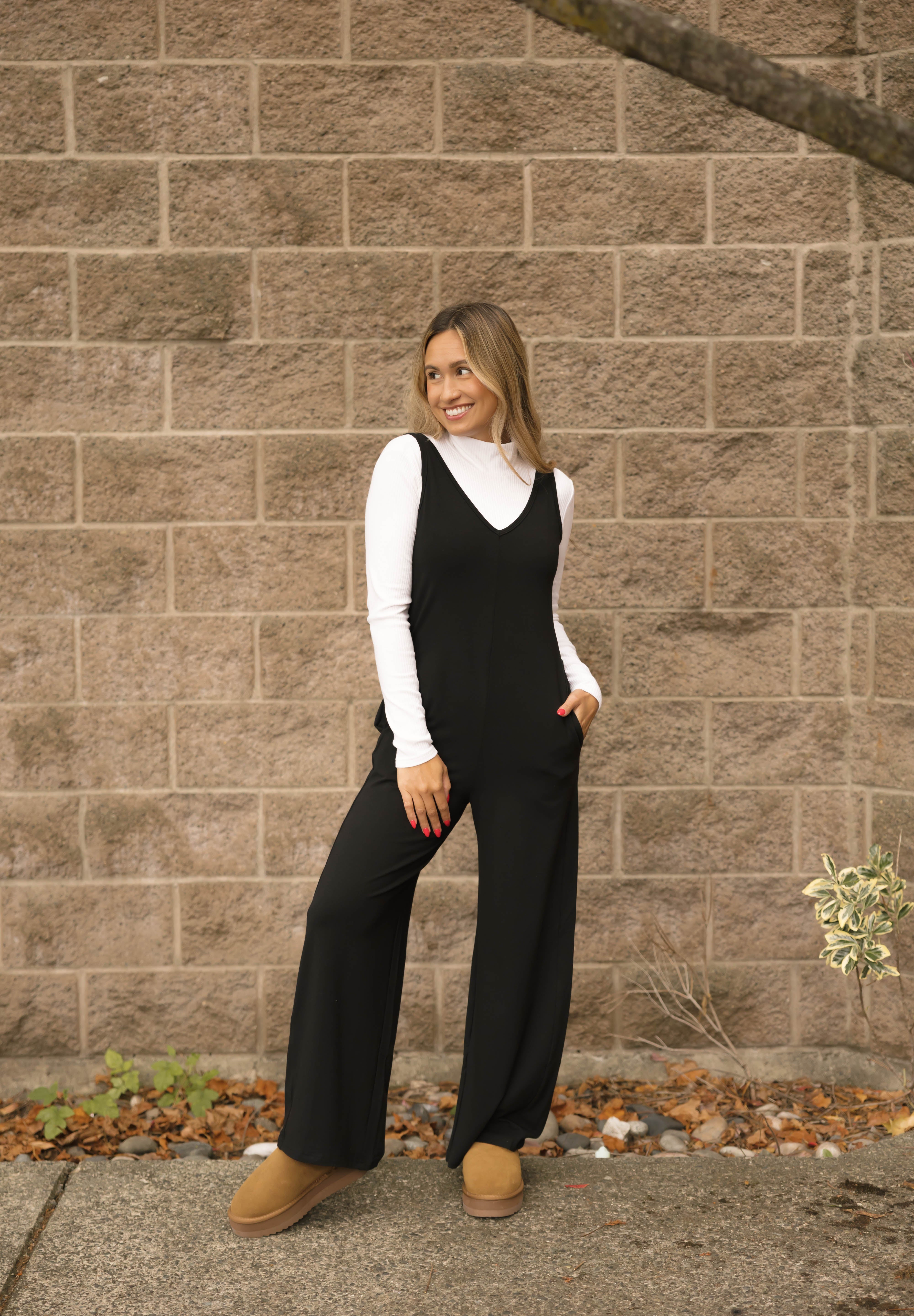 Tuesday Wide Leg Romper in Midnight Black