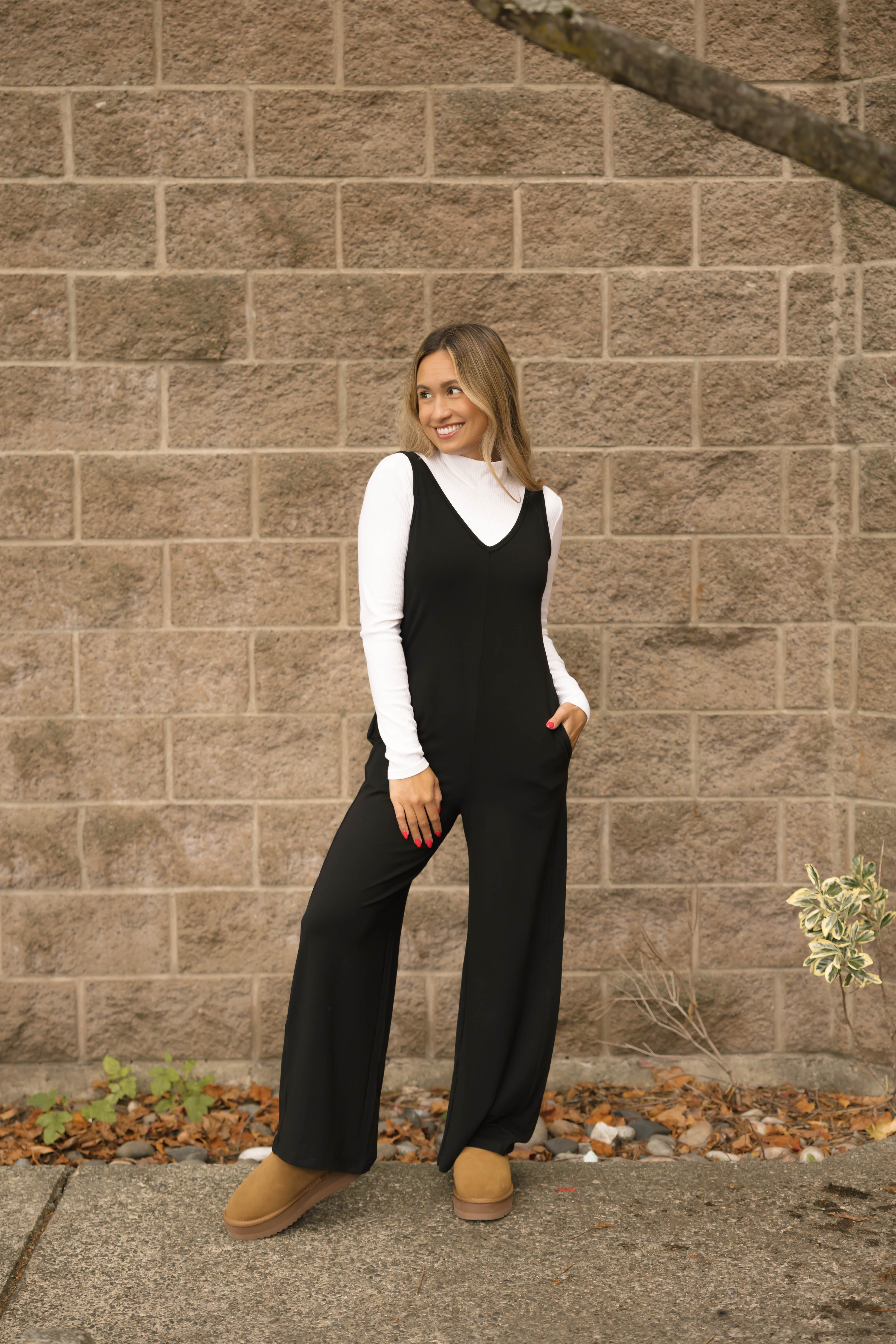 Tuesday Wide Leg Romper in Midnight Black