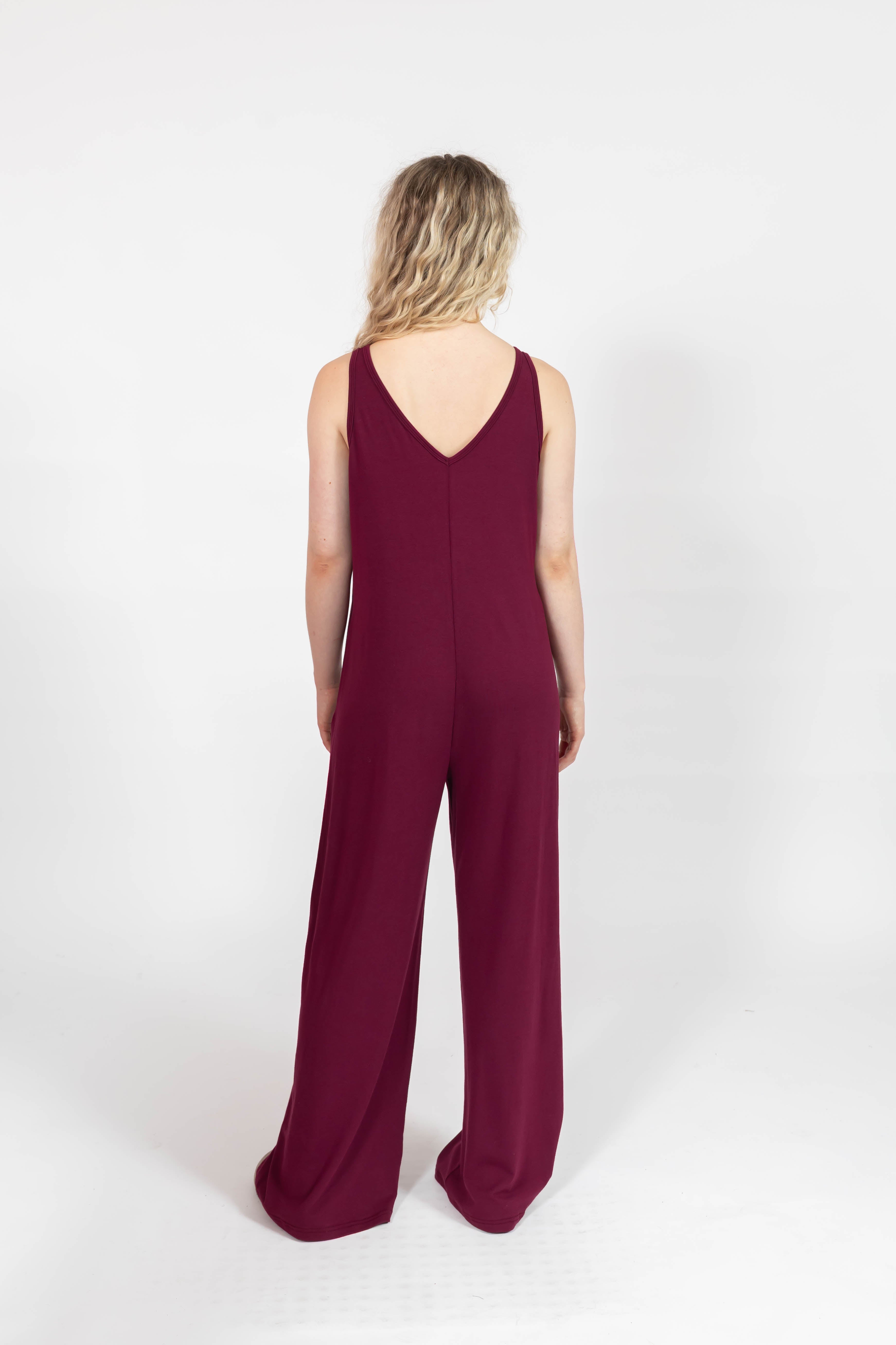 Tuesday Wide Leg Romper in Merlot