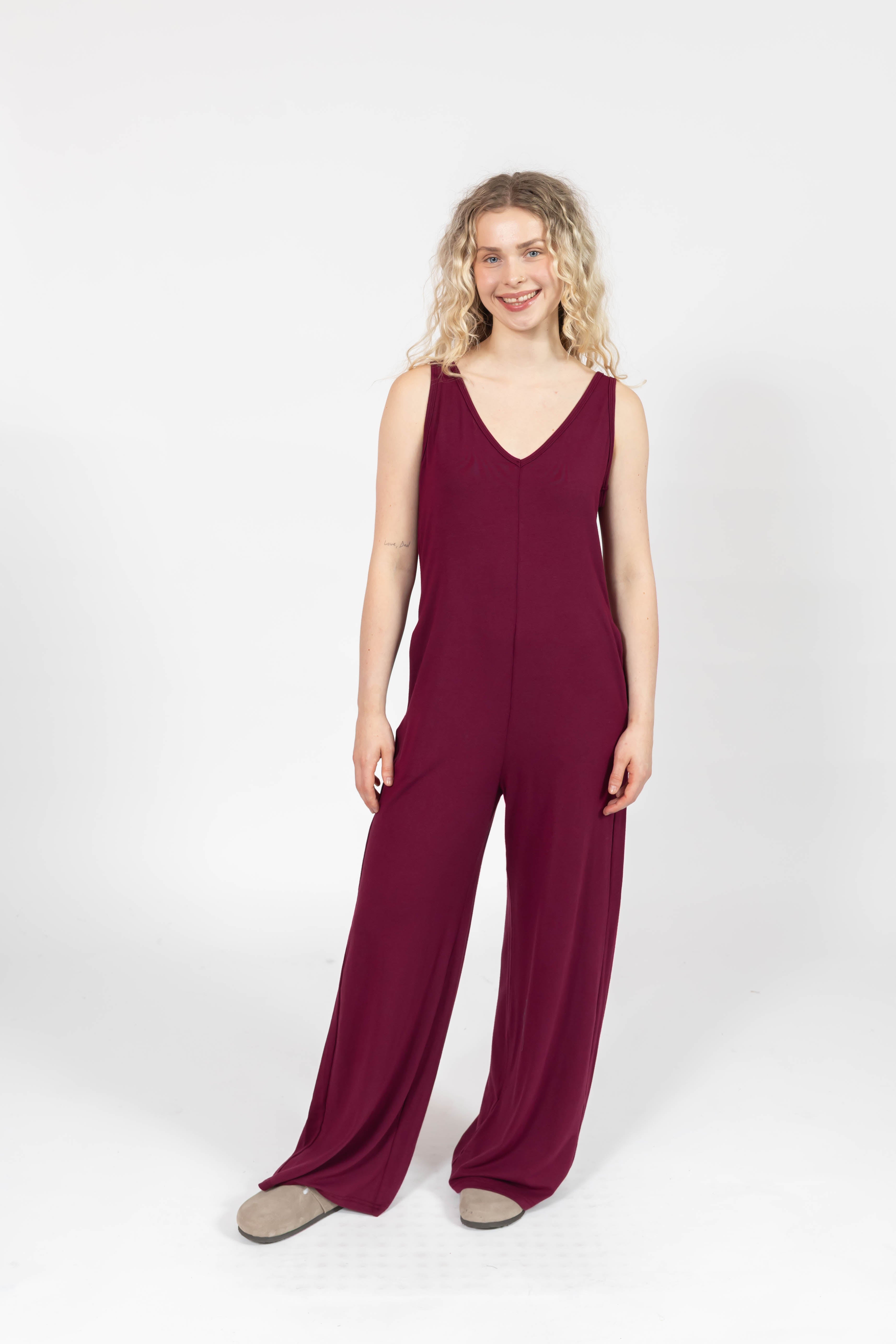 Tuesday Wide Leg Romper in Merlot