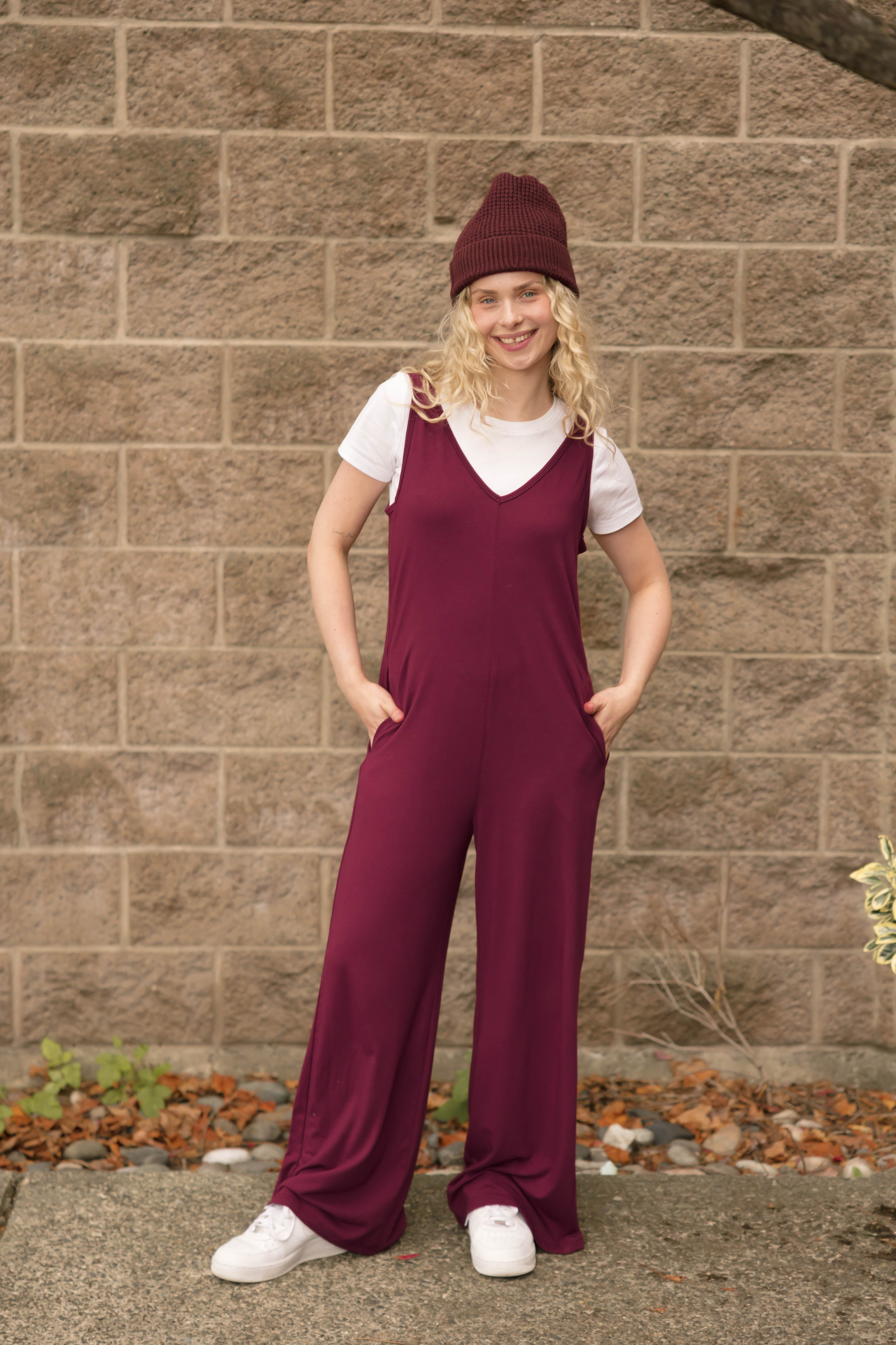 Tuesday Wide Leg Romper in Merlot