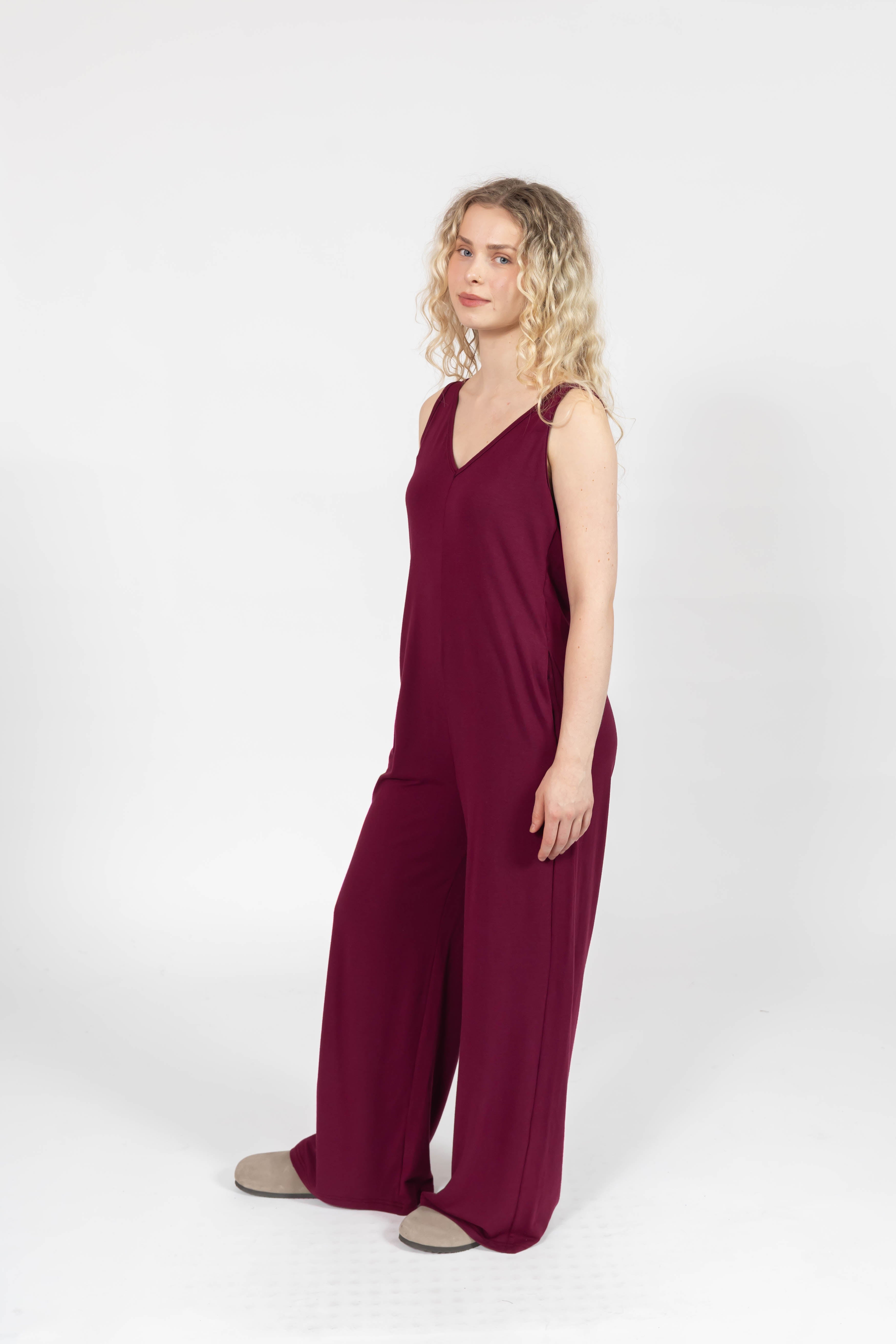 Tuesday Wide Leg Romper in Merlot