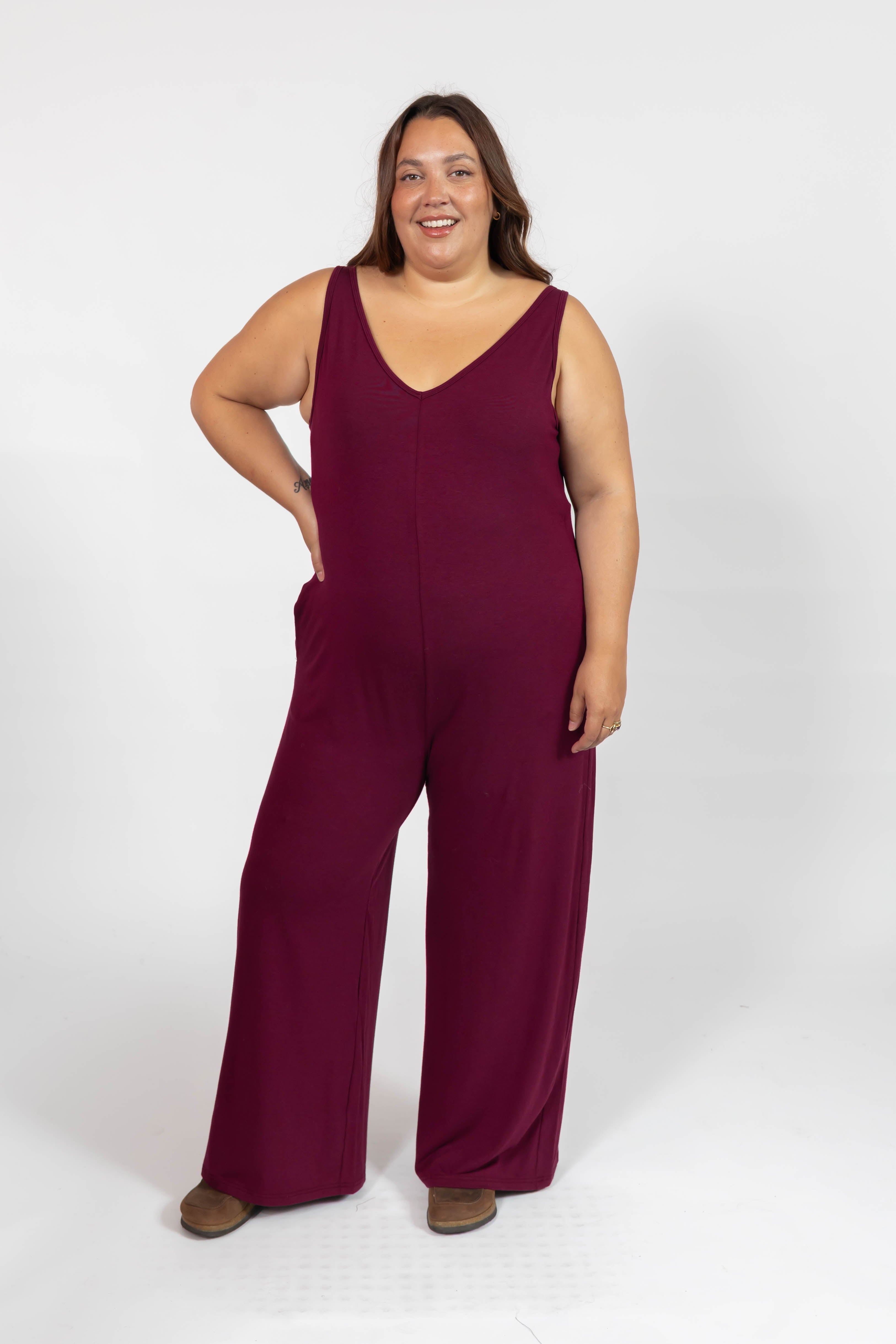 Tuesday Wide Leg Romper in Merlot