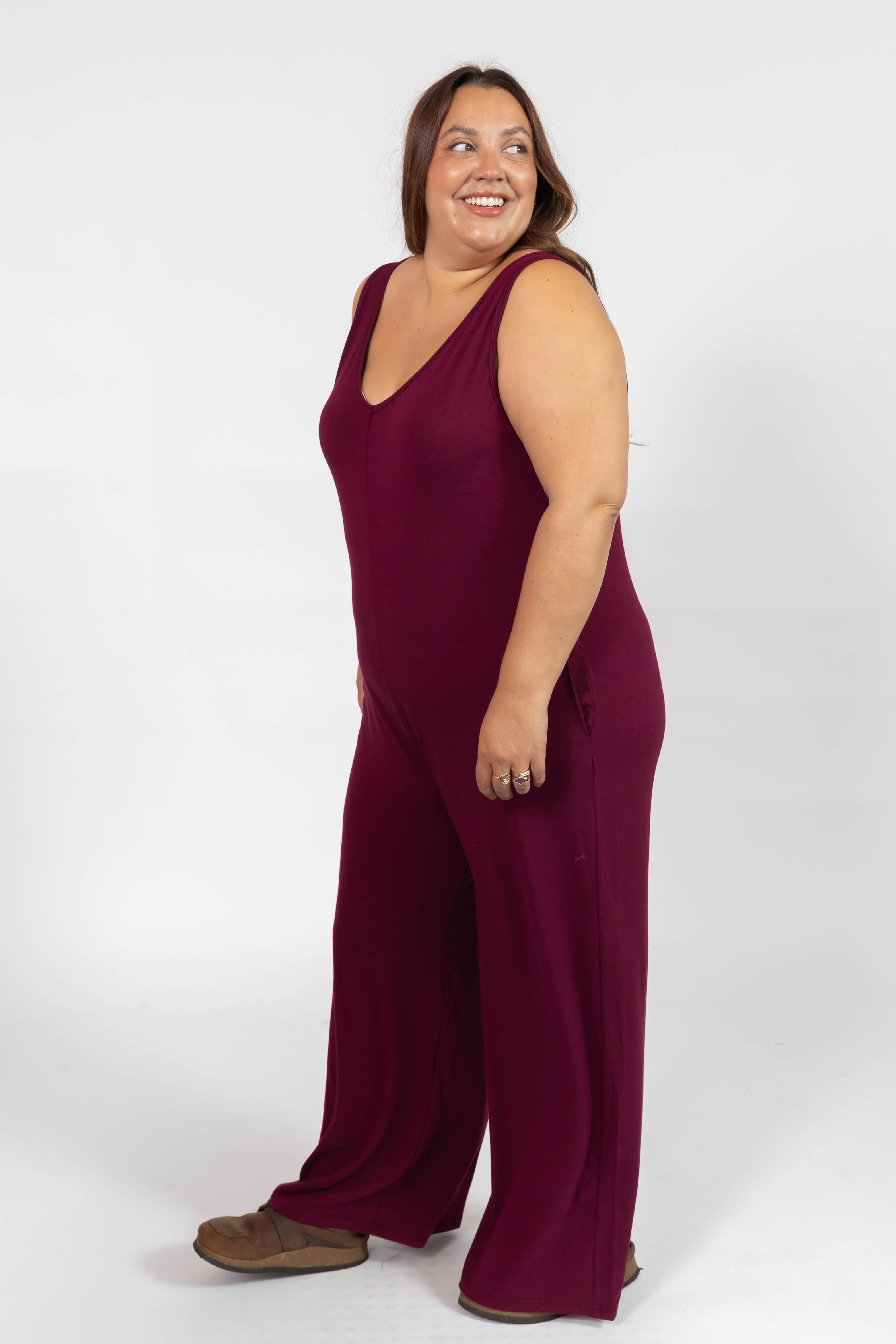 Tuesday Wide Leg Romper in Merlot