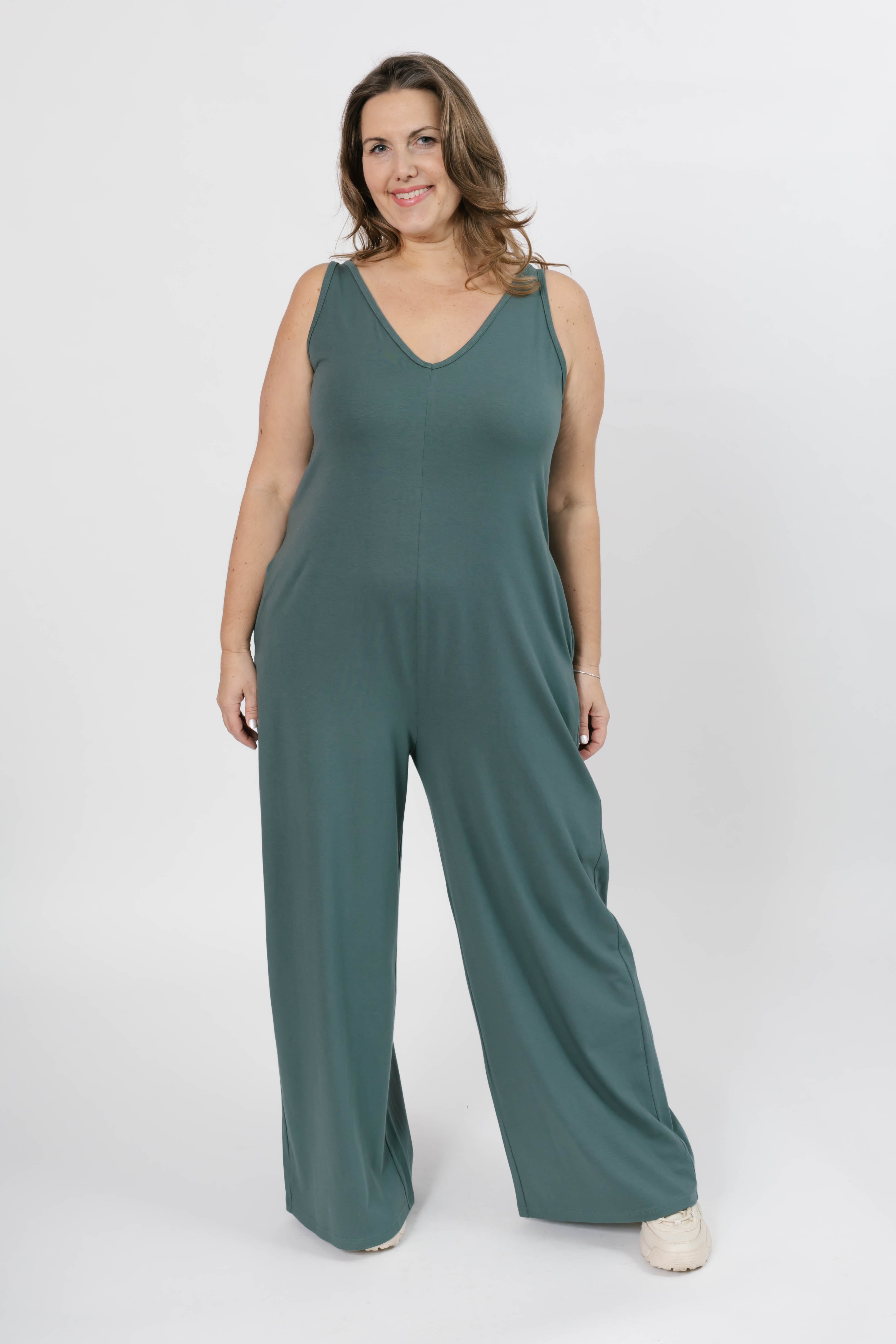 Tuesday Wide Leg Romper in Smoky Green