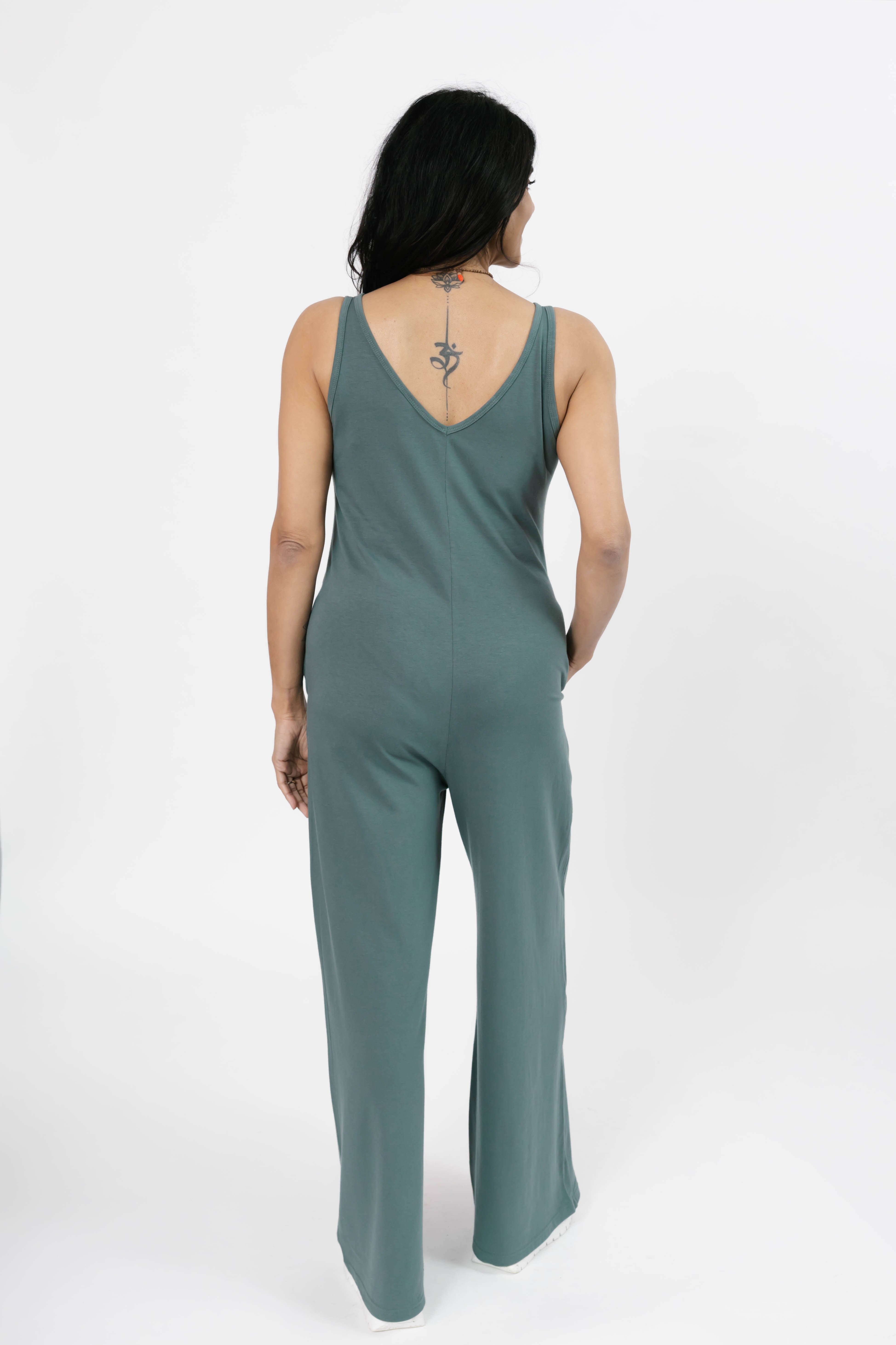 Tuesday Wide Leg Romper in Smoky Green
