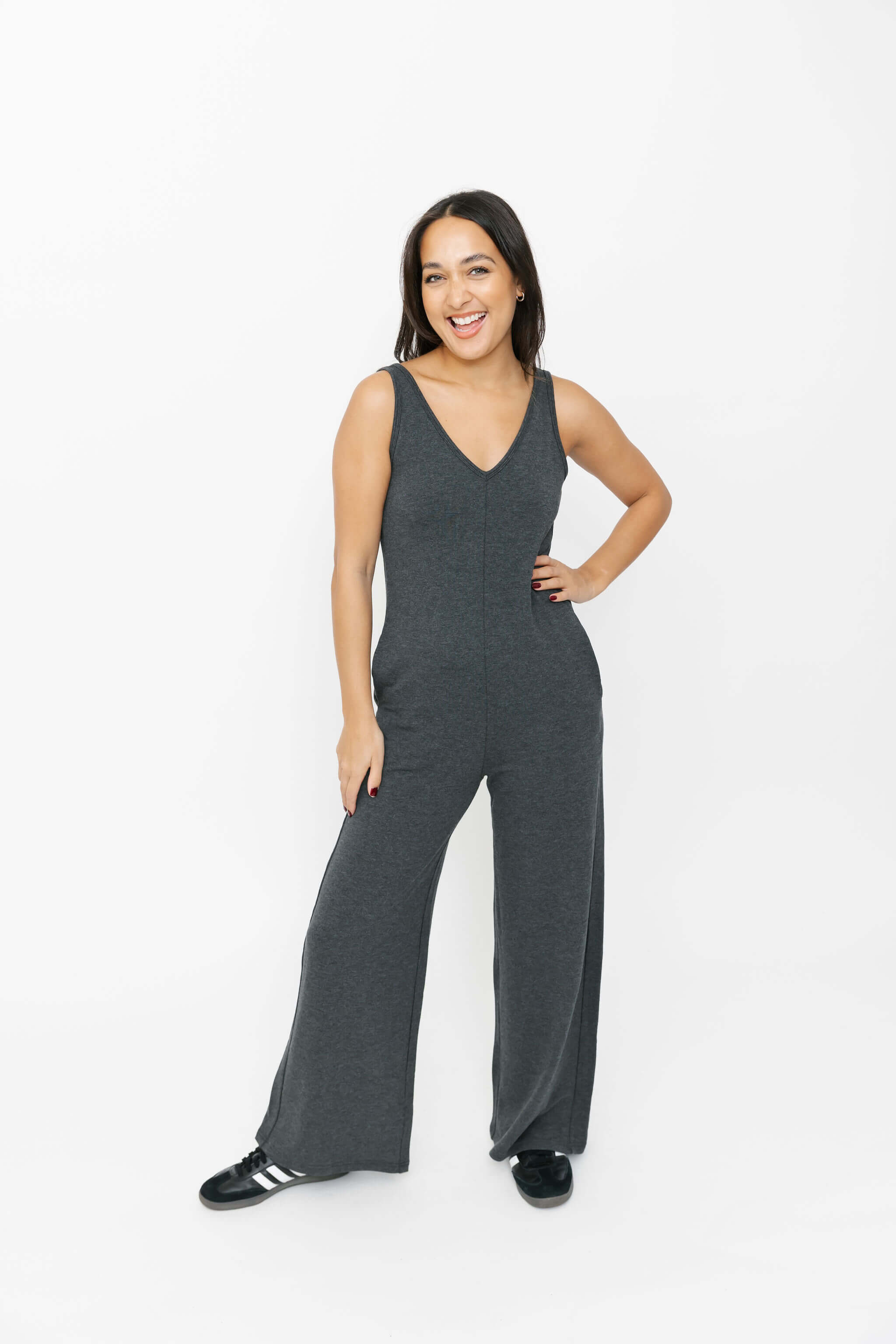 Tuesday Wide Leg Romper in Charcoal Mix